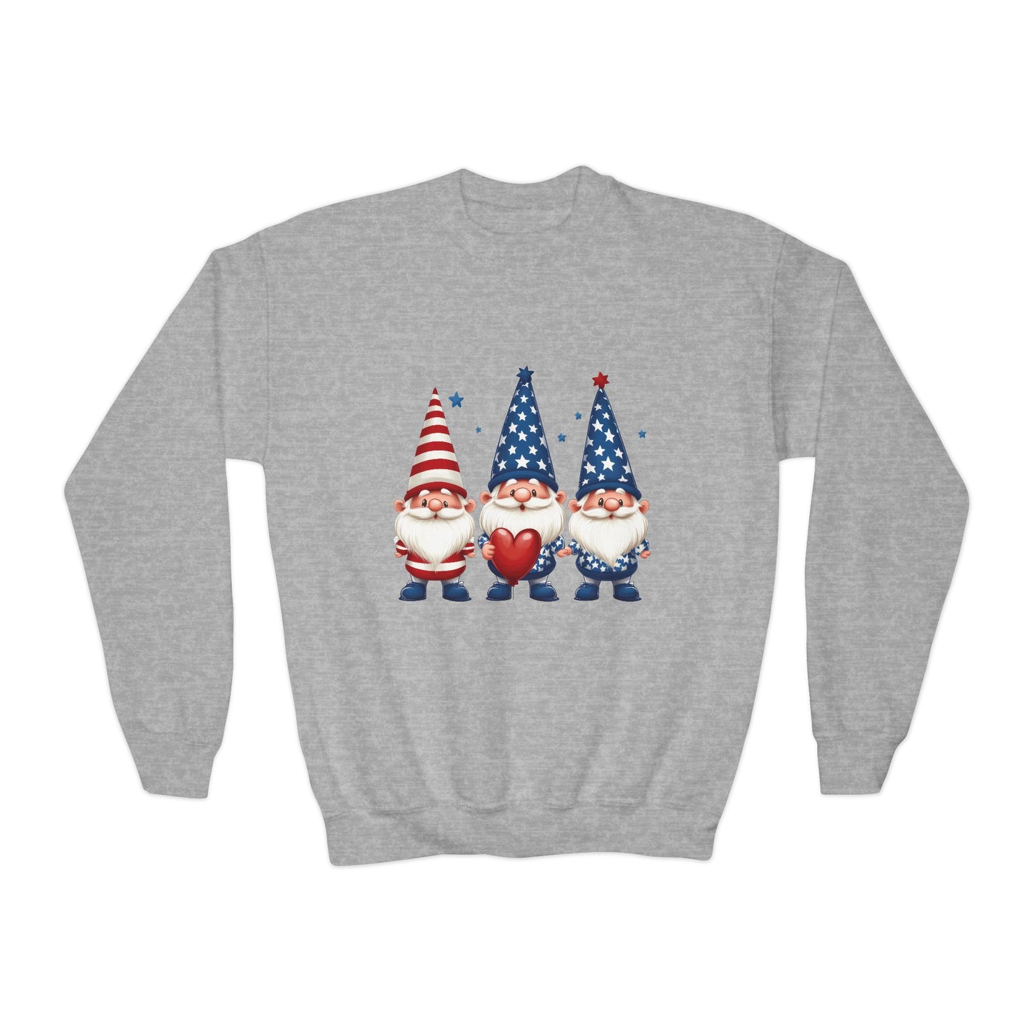 Patriotic Gnome Youth Crewneck Sweatshirt, 4th of July Sweatshirt, Cute Gnome Pullover, Summer Camp Outfit, Kids Holiday Apparel