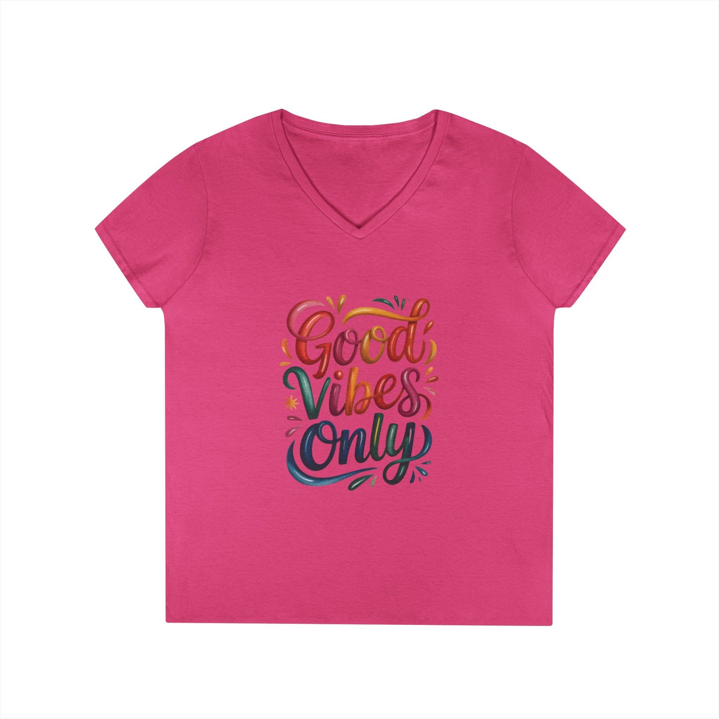 Good Vibes Only Ladies' V-Neck T-Shirt | Positive Message Tee, Casual Wear, Gift for Her, Summer Style, Feel Good Fashion, Positive Energy