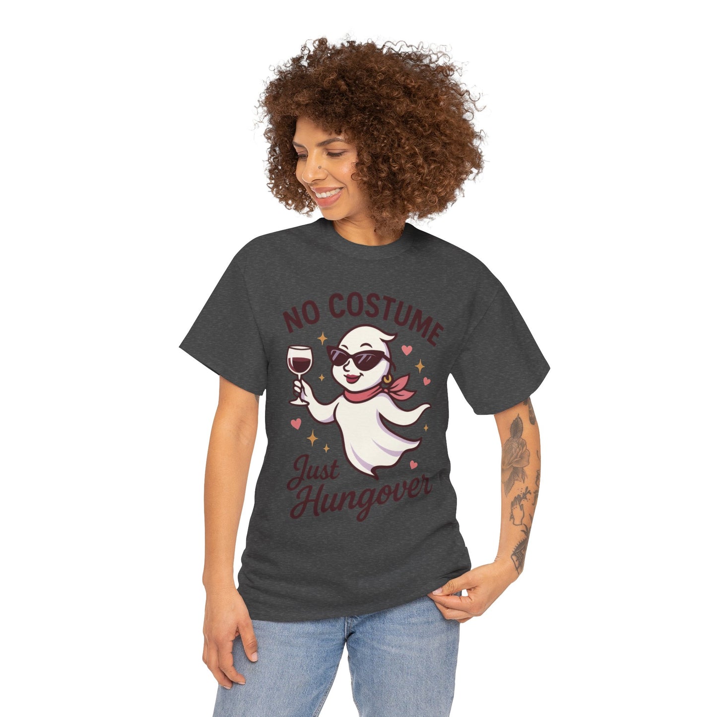 No Costume Just Hungover Women's T-Shirt, Funny Ghost Wine Halloween Party Graphic Tee