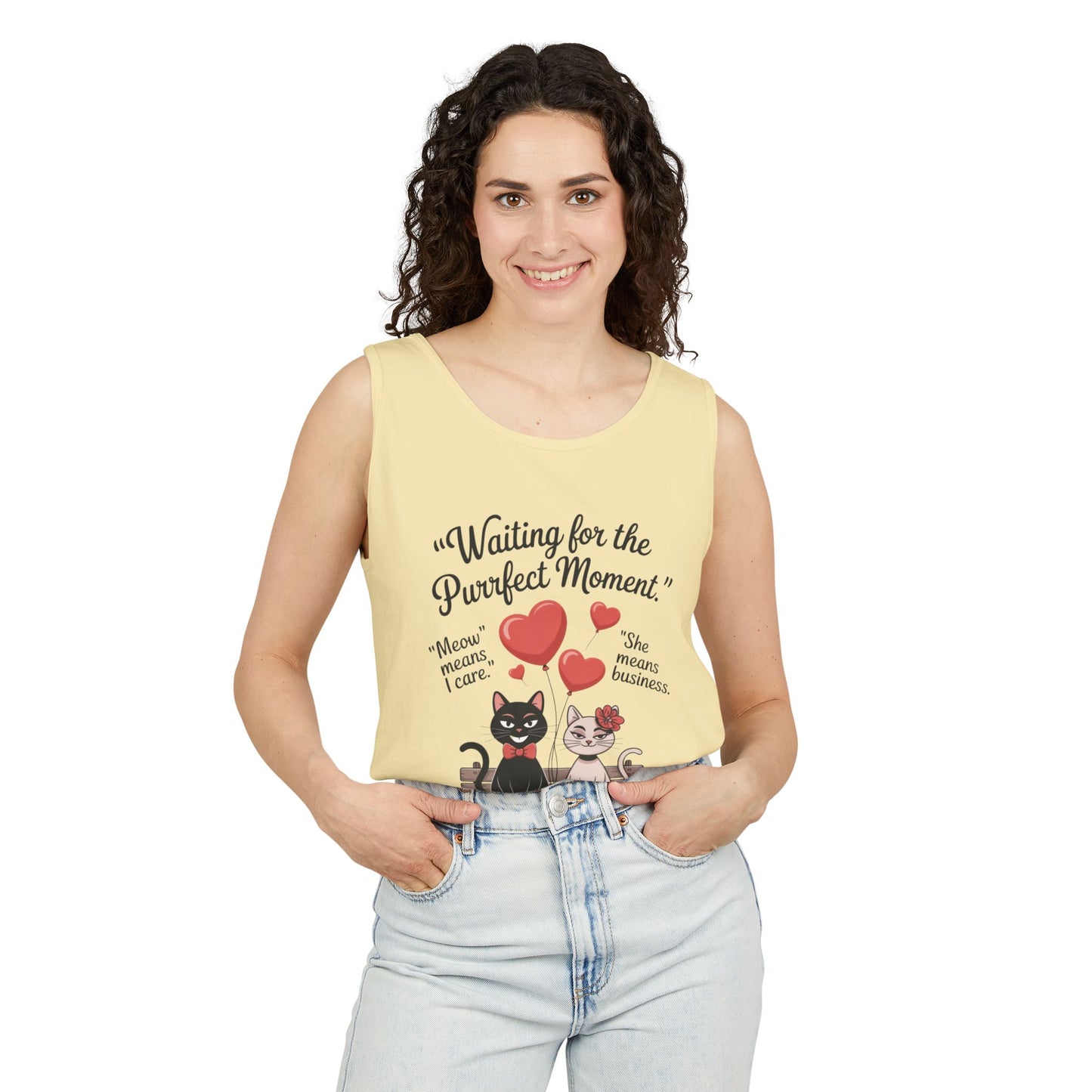 Cute Cat Lovers Tank, Womens Heavy Cotton Tank Top for Pet Owners, Funny Cat Tee, Gift for Cat Lovers, Casual T-Shirt, Animal Art Tee