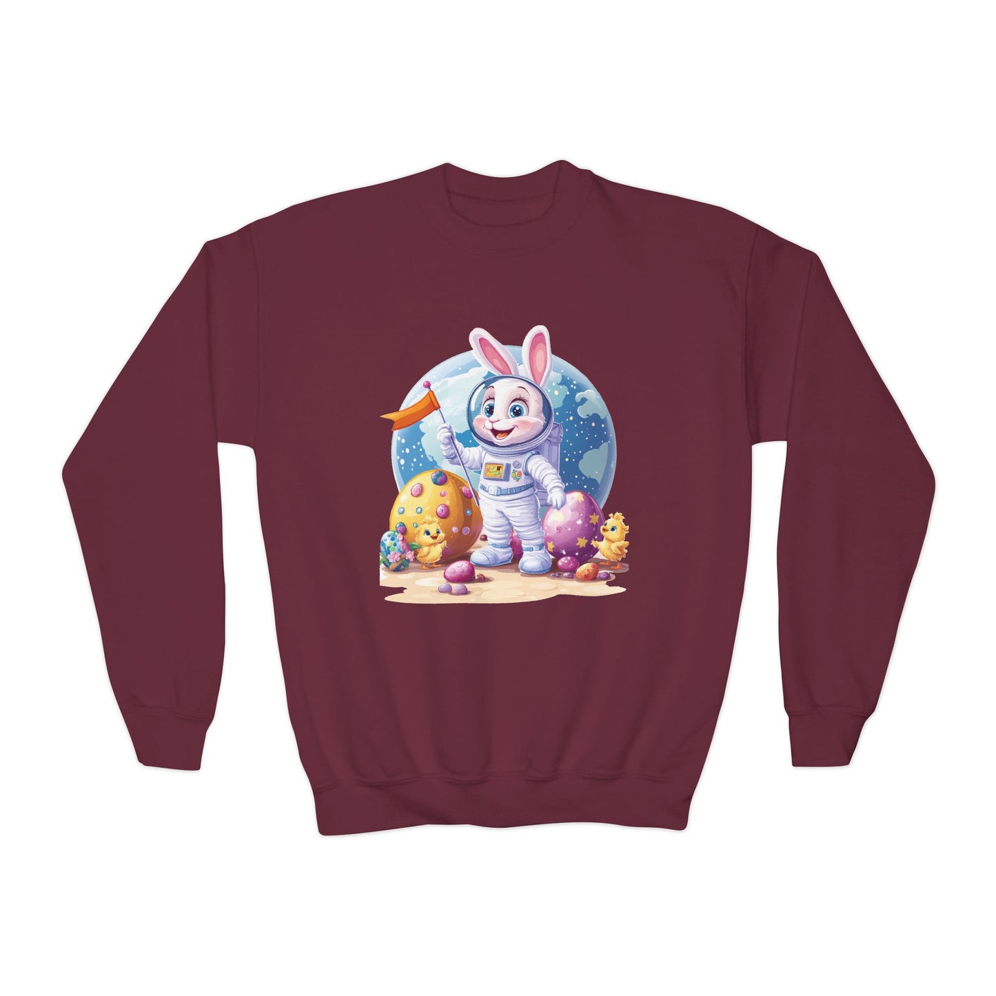 Astronaut Easter Bunny Youth Sweatshirt, Space Bunny Galaxy Crewneck for Kids, Cute Space Easter Gift for Boys & Girls, Fun Space Themed