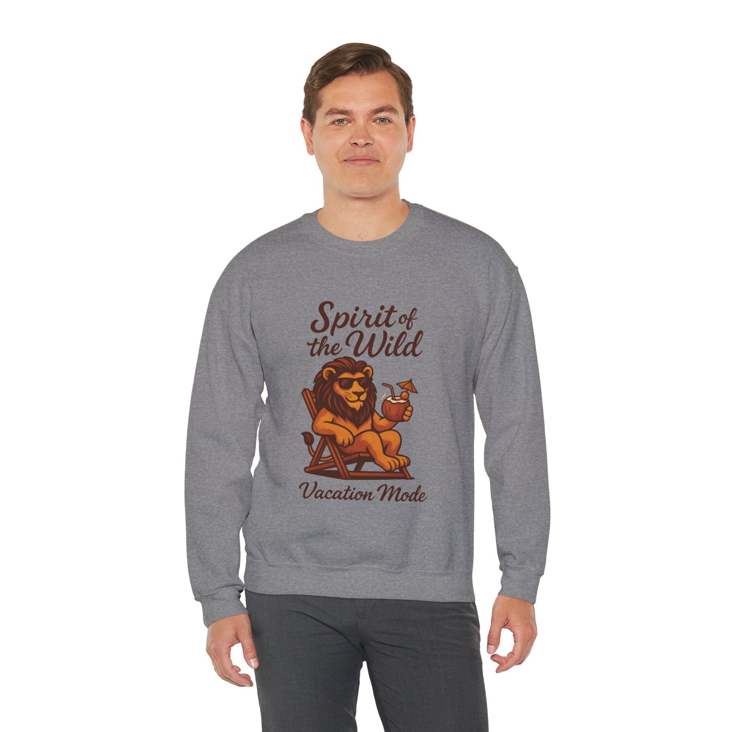 Spirit of the Wild Lion Mens Sweatshirt - Vacation Mode Funny Relaxed Jungle King Pullover, Fun Gift for Travelers