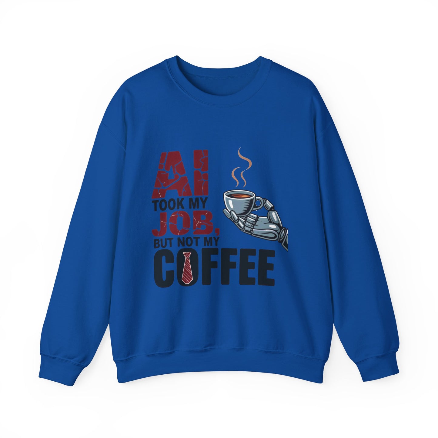 Men's AI Coffee Sweatshirt, Funny Robot Humor Pullover, Geek Sarcastic Job Joke Top, Men's Heavy Blend™ Crewneck Sweatshirt, Office Humor