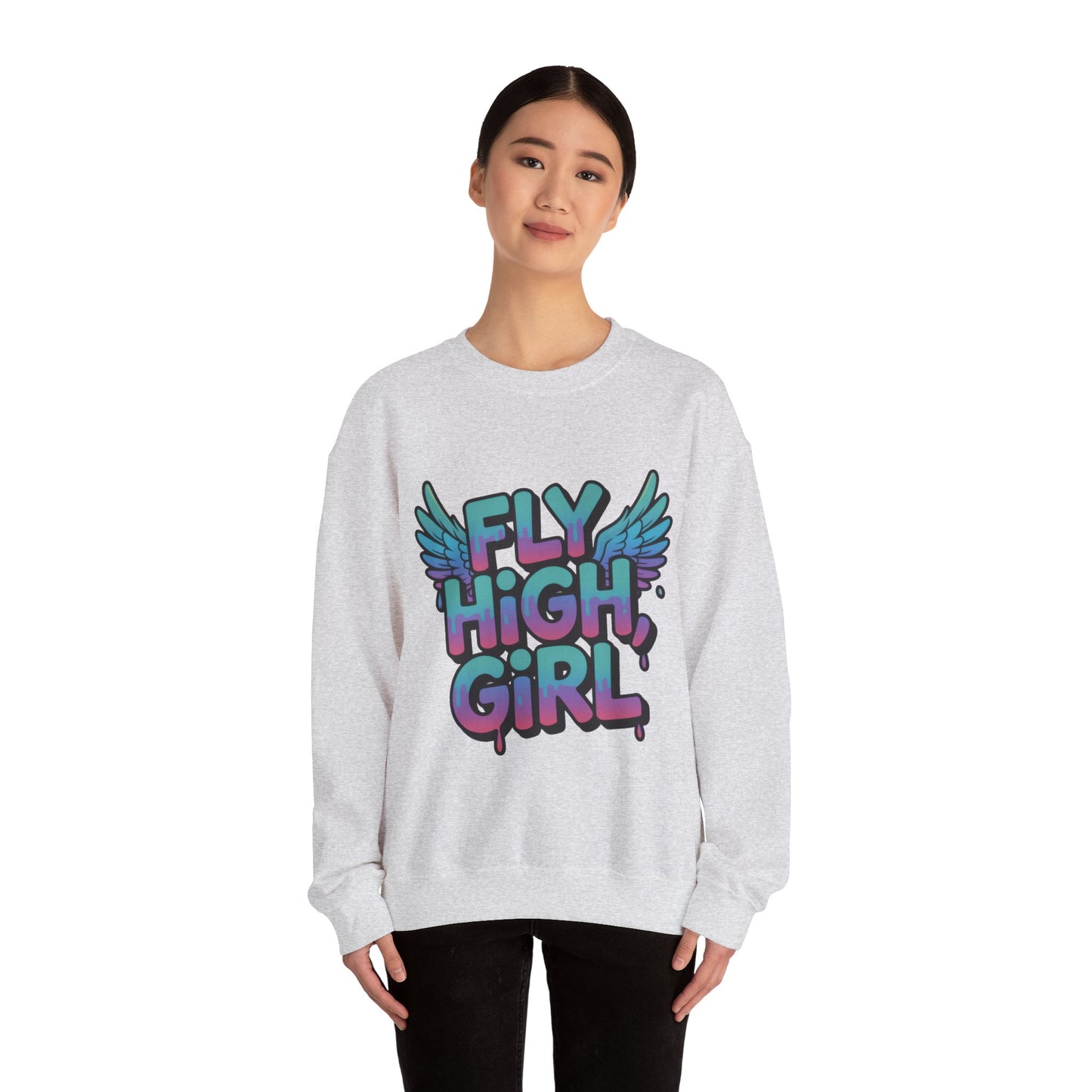 Women's Sweatshirt Fly High Girl, Graffiti Drip Angel Wings Streetwear Pullover Top