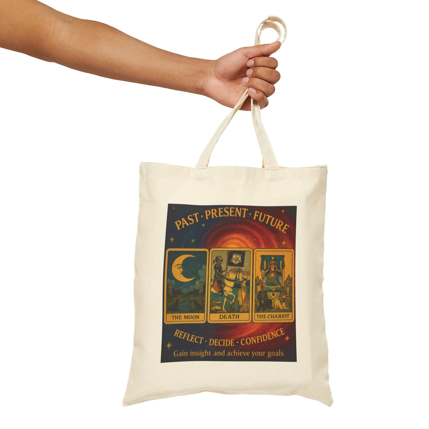 Past Present Future Tarot Tote Bag,Spiritual Gift for Tarot Lovers, Spiritual Gifts, Mystical Tarot Tote Bag, Unique Canvas Bag