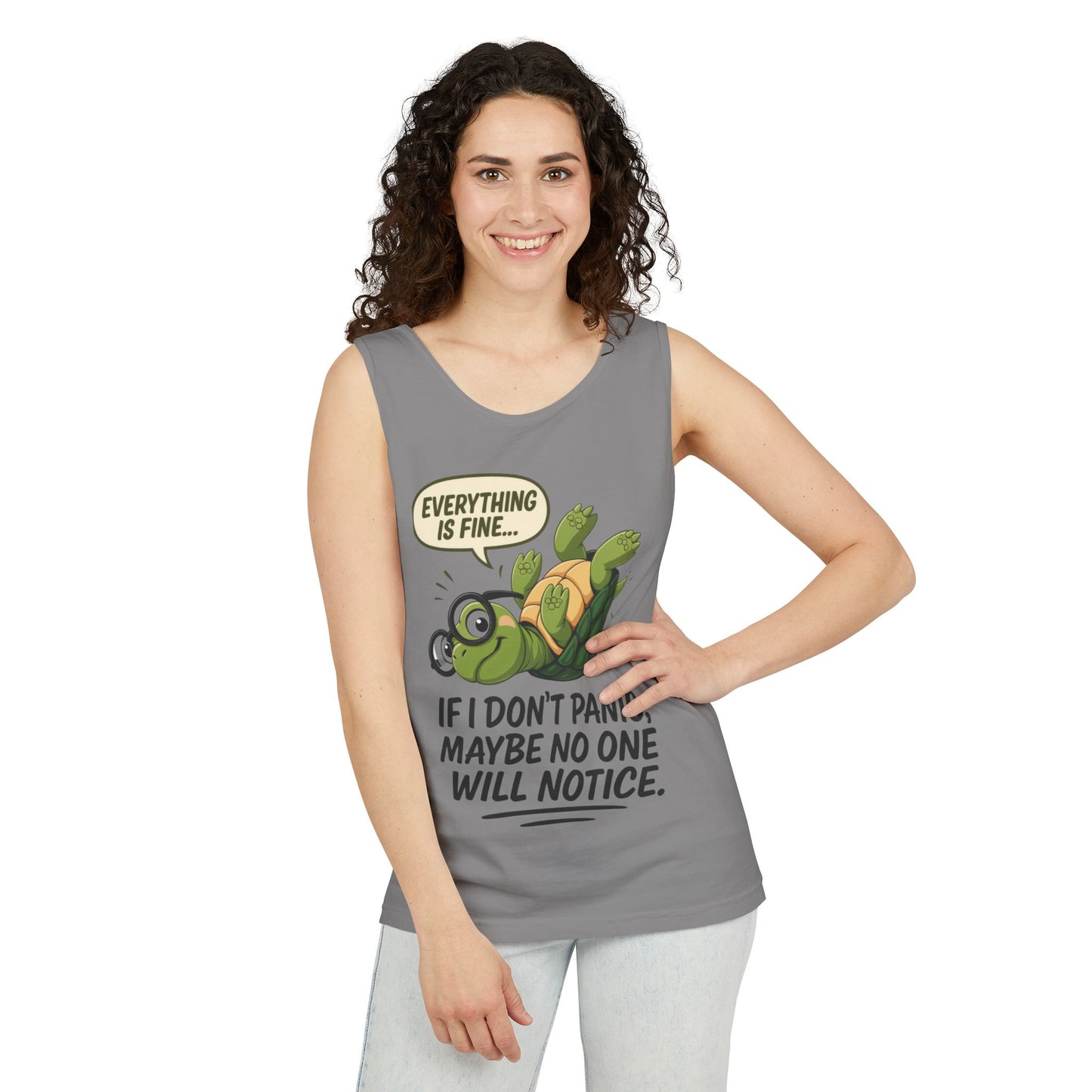 Funny Turtle Womens Tank Top, Everything is Fine, Womens Summer Apparel, Relaxed Fit, Pool Party, Beachwear, Humorous Gift