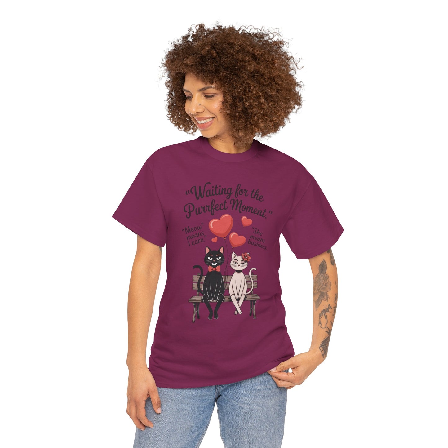Cute Cat Lovers Tee, Womens Heavy Cotton Tee for Pet Owners, Funny Cat Shirt, Gift for Cat Lovers, Casual T-Shirt, Animal Art Tee