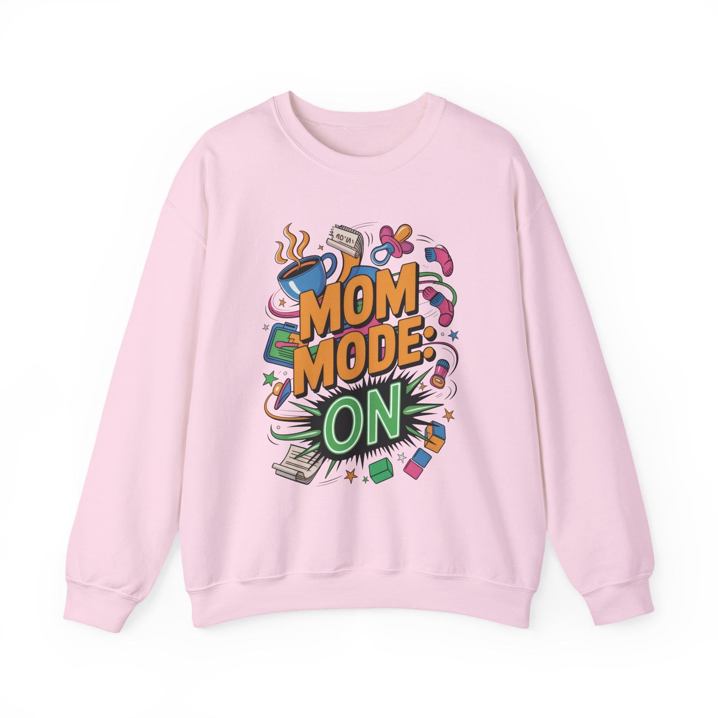 Mom Mode On Crewneck Sweatshirt, Gift for Mom, Mother's Day Humor T-Shirt, Cute Mama Life Graphic Tee, Mother's Day Gift