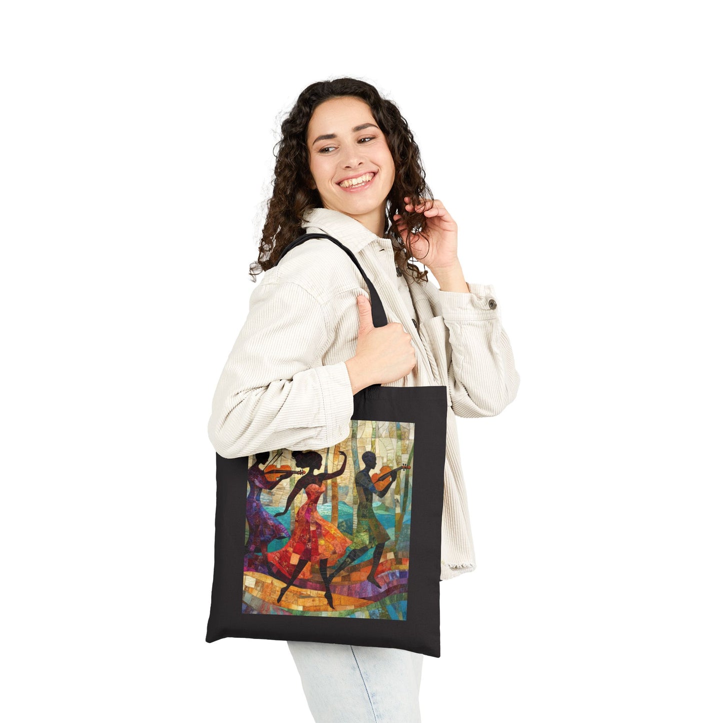 Dancing Silhouettes Cotton Tote Bag, Art Lover Gift, Beach Bag, Eco-Friendly Shopping Tote, Bohemian Style, Festival Essentials