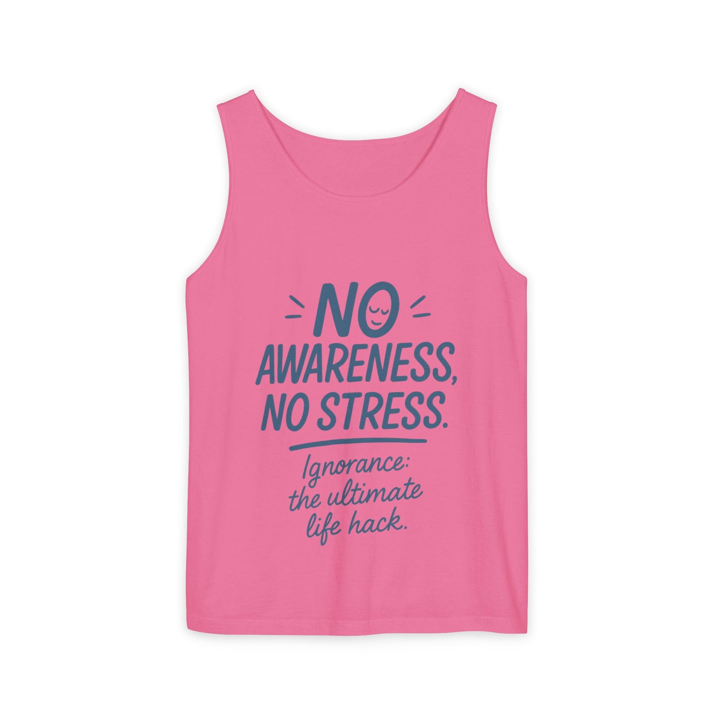 Womens No Awareness Racerback Tank Top, Funny No Stress Quote, Ignorance Life Hack, Workout Sleeveless Shirt, Motivational Shirt, Yoga