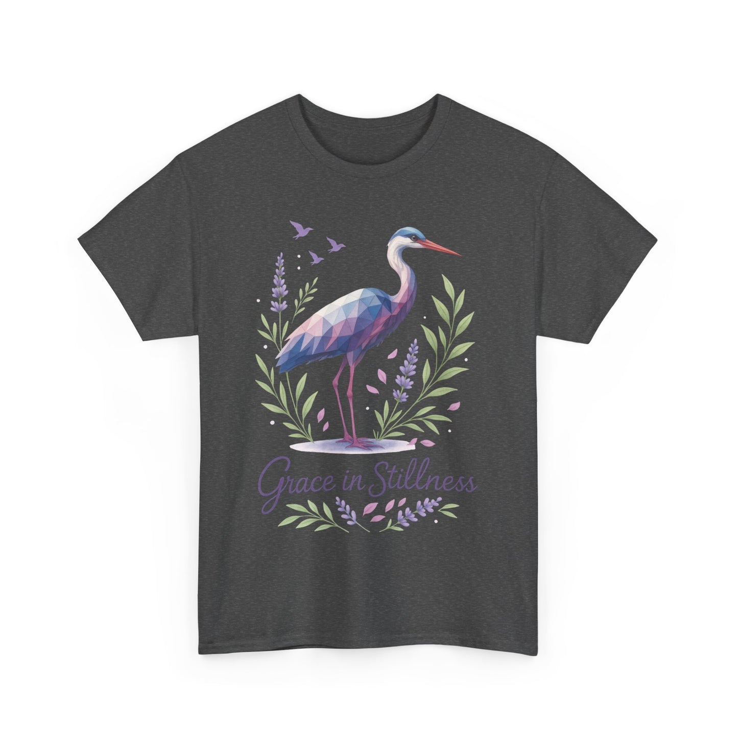 Polygonal Heron Graphic Shirt, Womens Artistic Bird Tee, Nature-Inspired Minimalist Design, Geometric Crane Tee, Bird Lovers Gift