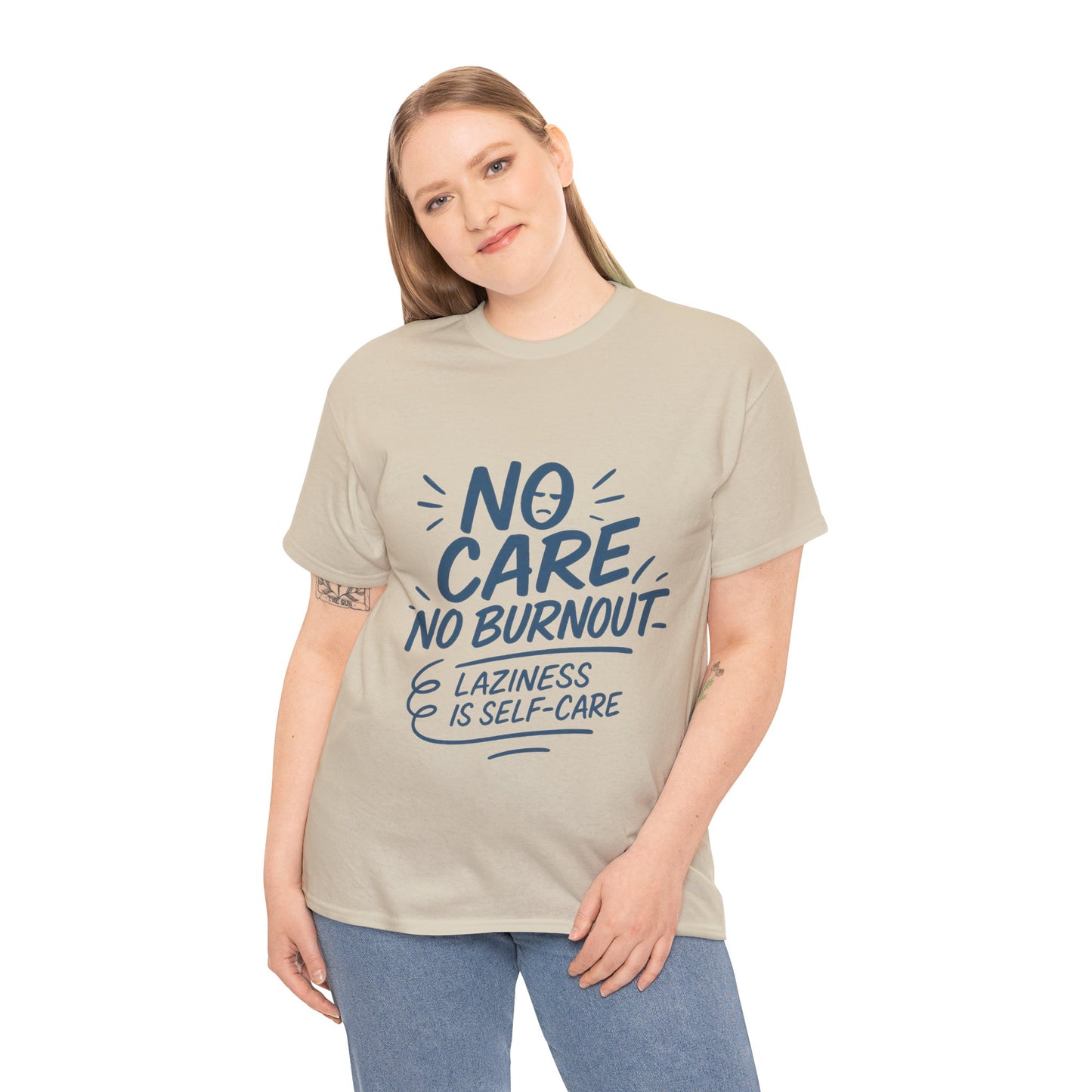 Funny Lazy Life Mens T-Shirt, No Care No Burnout Quote Shirt, Casual Relaxed Fit Tee, Humor Gift for Him, Gift for Mental Health Awareness