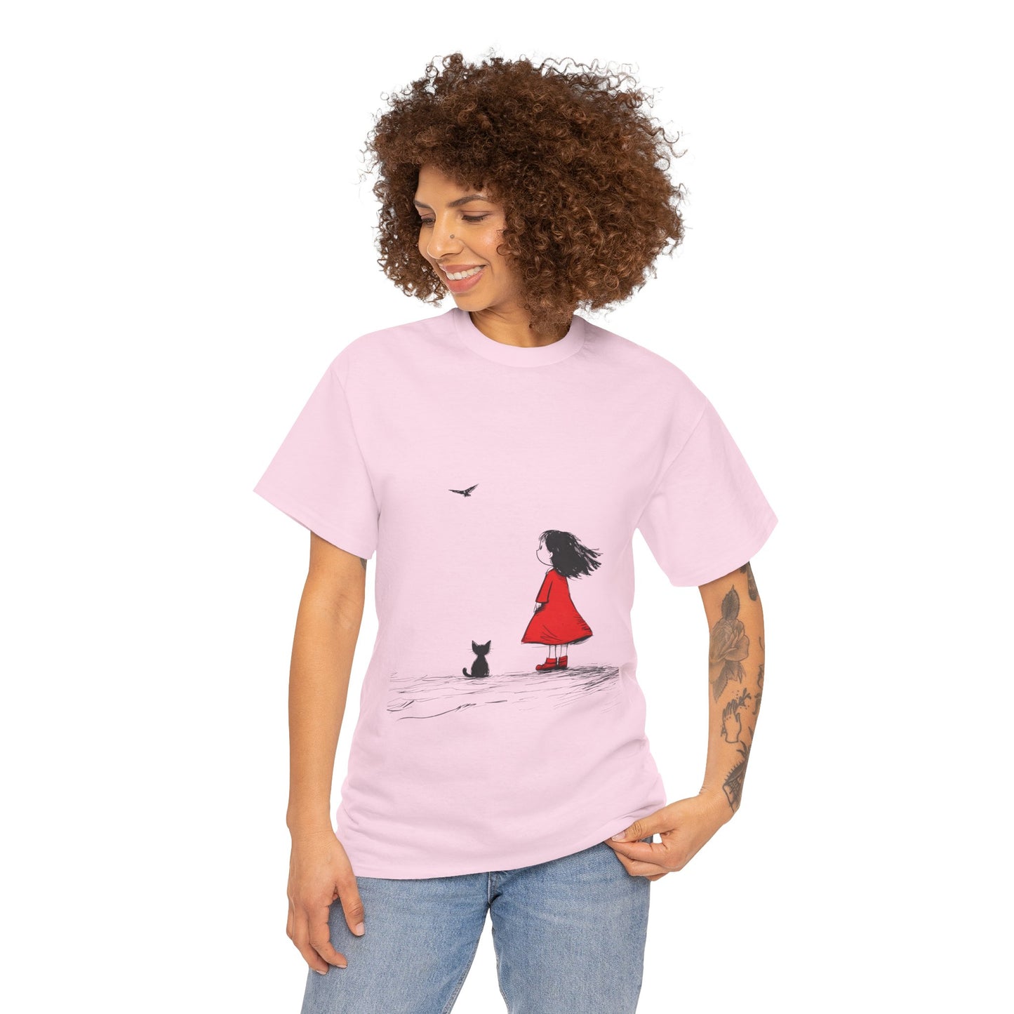 Cat Lover Tee, Cute Graphic T-Shirt, Cat & Girl Design, Gift for Cat Owners, Casual Stylish Unisex Cotton Shirt, Women's Cotton T-Shirt
