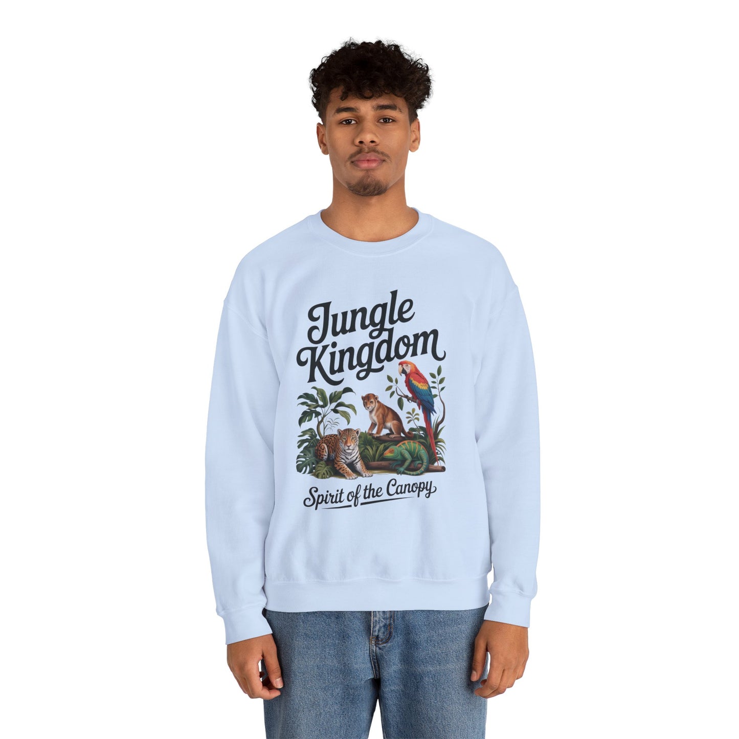 Jungle Kingdom Mens Sweatshirt, Cozy Jungle Crewneck, Nature Lover Gift, Wildlife Artwork, Eco-Conscious Apparel, Animal Enthusiast Clothing