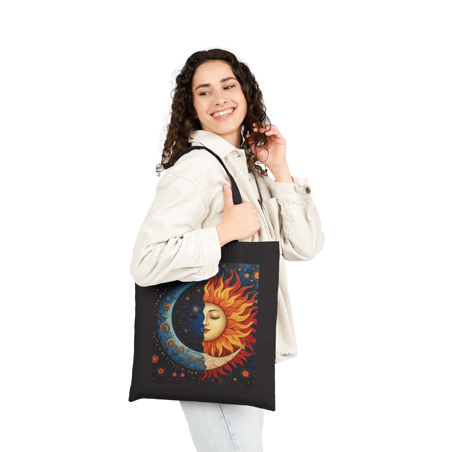 Sun and Moon Cotton Canvas Tote Bag, Eco-Friendly Tote, Boho Chic Bag, Nature Lover Gift, Astrology Tote, Reusable Grocery Bag