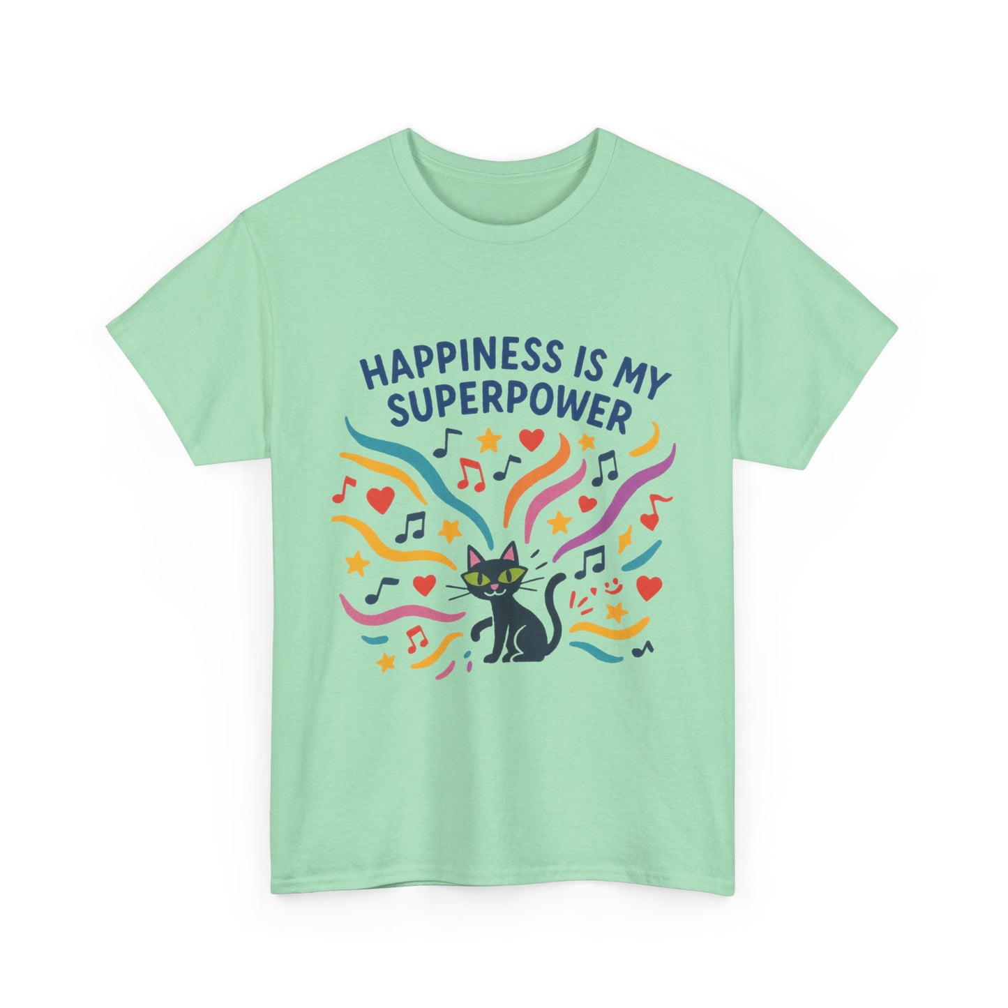 Happiness is My Superpower Tee - Fun Womens Cotton T-Shirt, Gift for Cat Lovers, Cute Pet Apparel, Everyday Wear, Positive Vibes