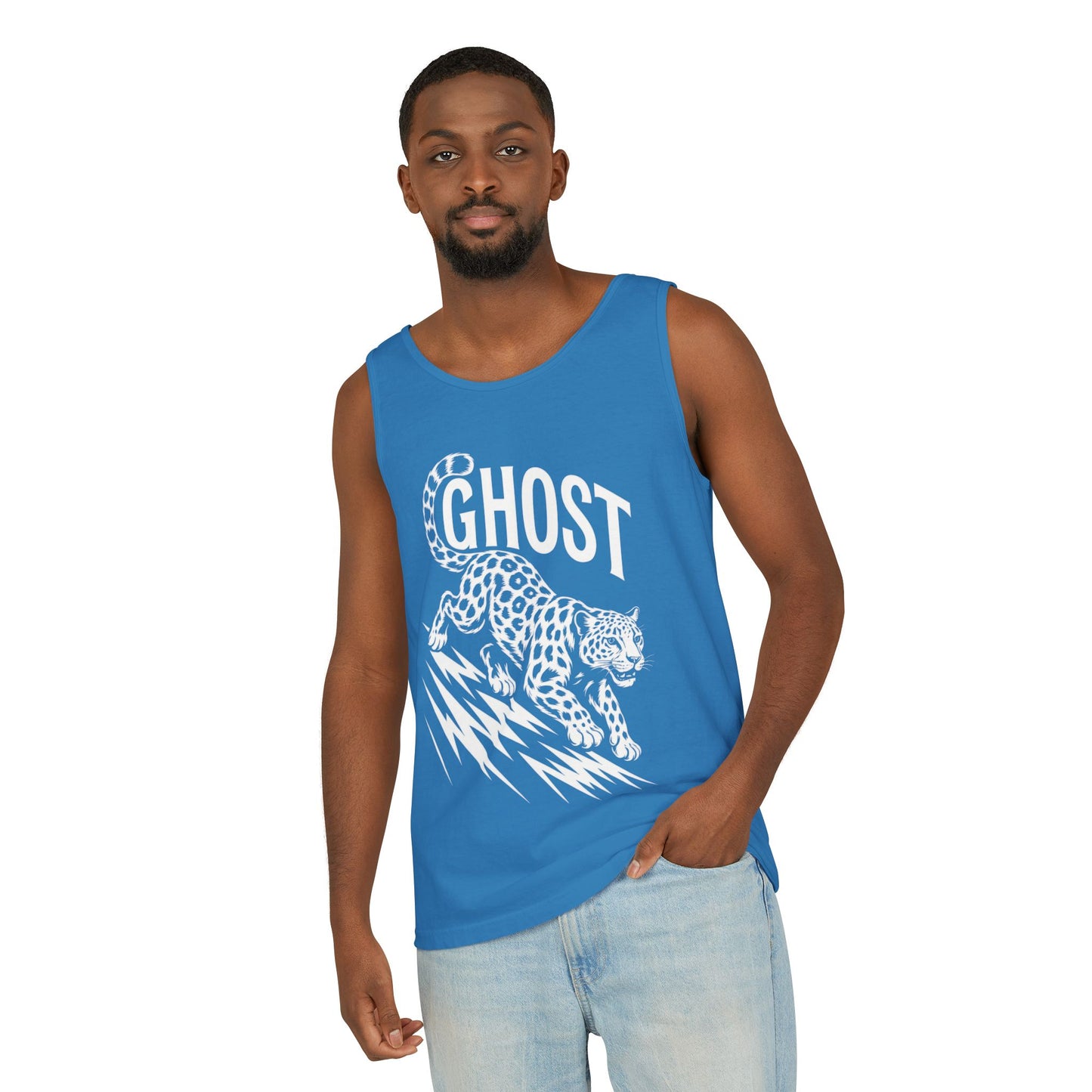 Ghost Leopard Mens Tank Top, Cool Graphic Shirt for Summer, Beach Days, Festivals, Gifts, Casual Wear