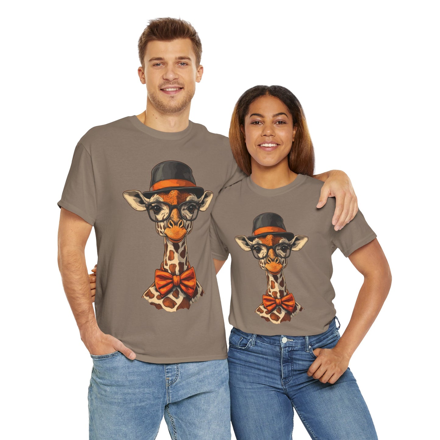 Hipster Giraffe T-Shirt with Hat and Glasses, Whimsical Giraffe Tee, Fun Gift, Cute Graphic Shirt, Unisex Heavy Cotton Tee
