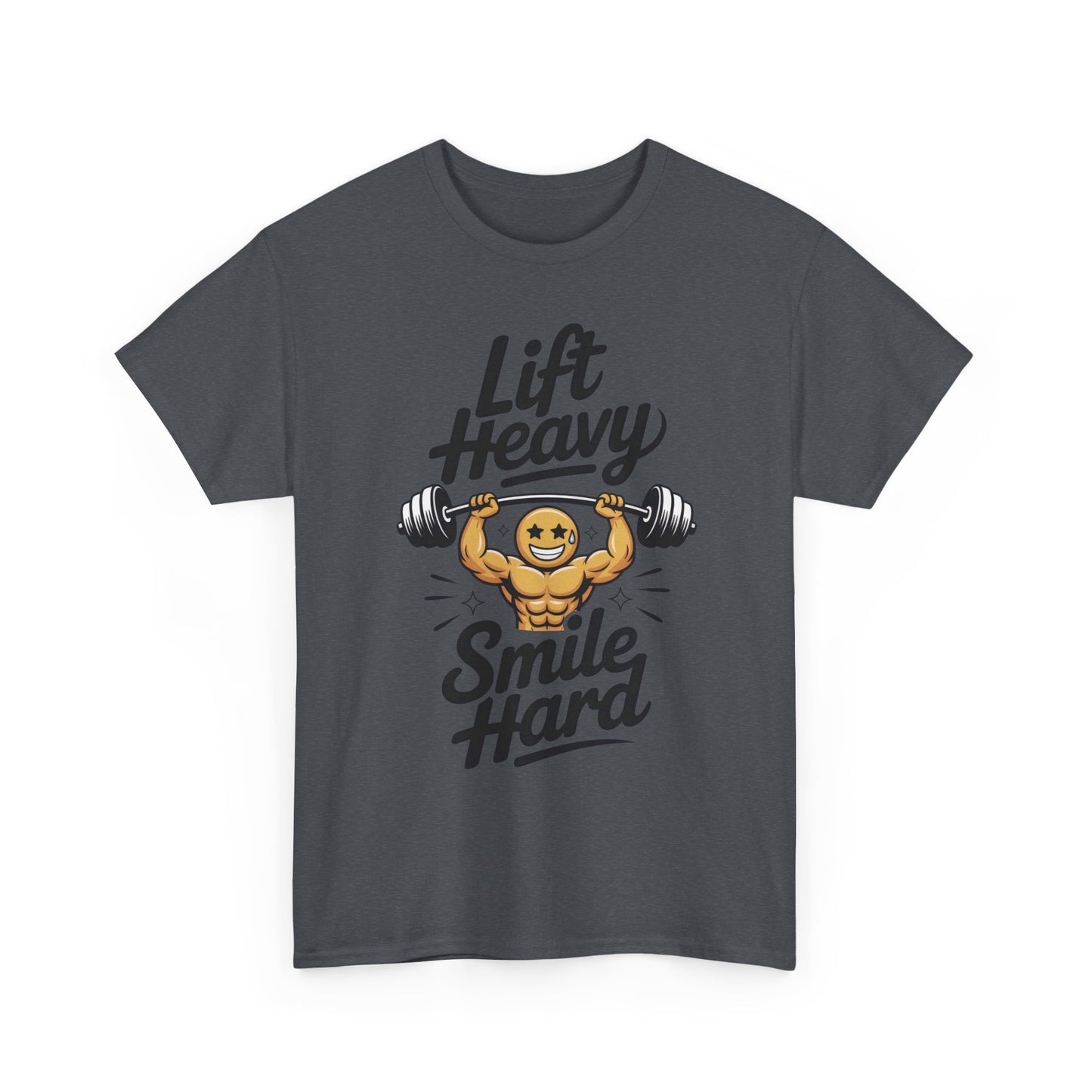 Mens Lift Heavy Smile Hard T-Shirt, Funny Gym Workout Graphic Tee, Mens Gym Tshirt