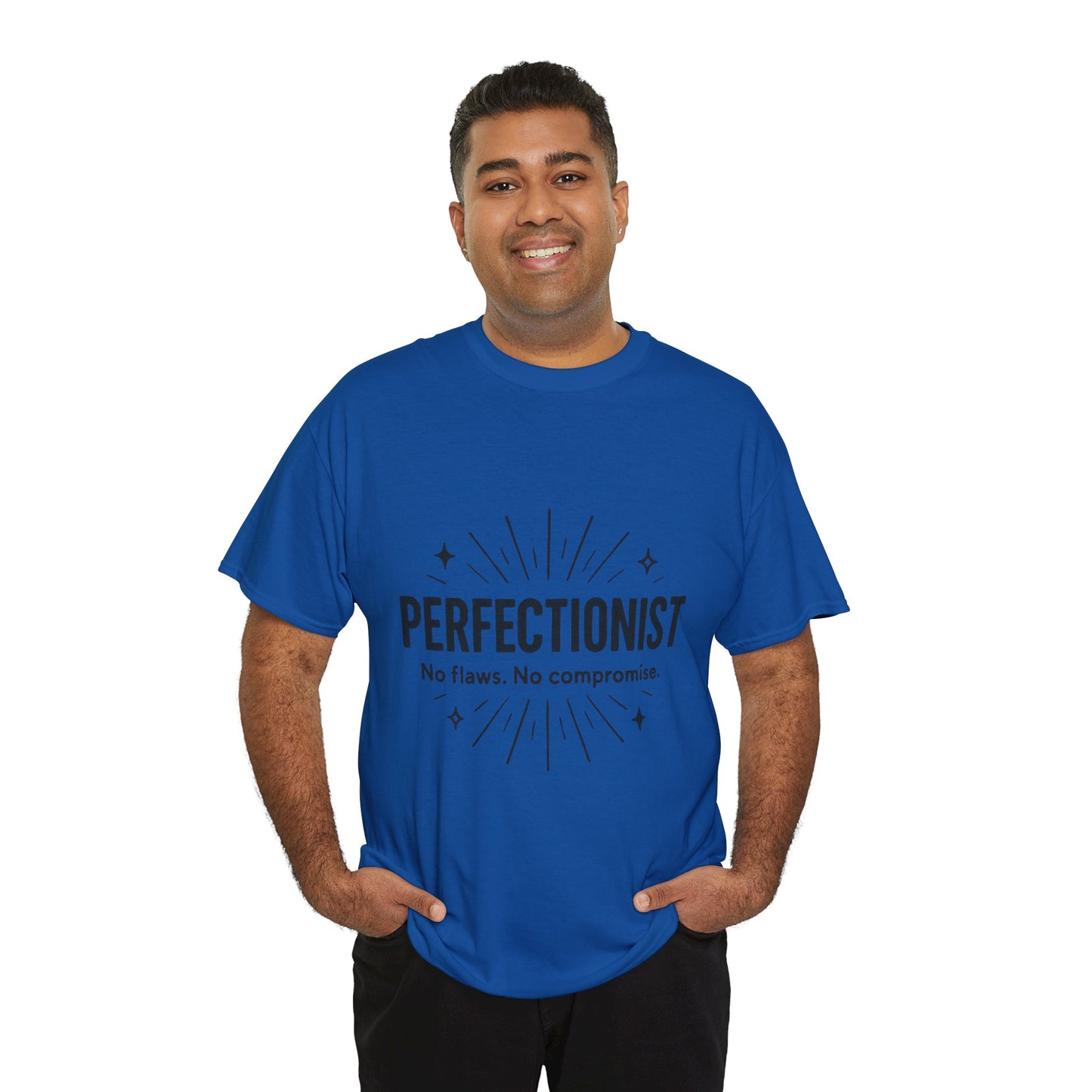 Mens Perfectionist T-Shirt, No Flaws No Compromise, Minimal Bold Graphic Tee, Gift for OCD, Clean Freak, or Detail-Oriented Men