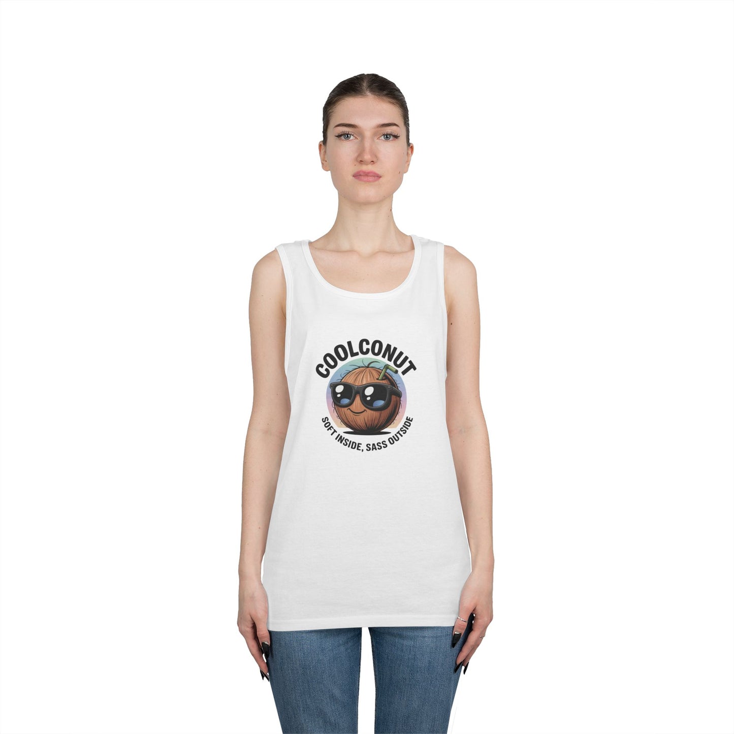 Coolconut Unisex Heavy Cotton Tank Top - Fun Summer Tee, Cute Beach Outfit, Vacation Wear, Gift for Him or Her, Trendy Summer Apparel