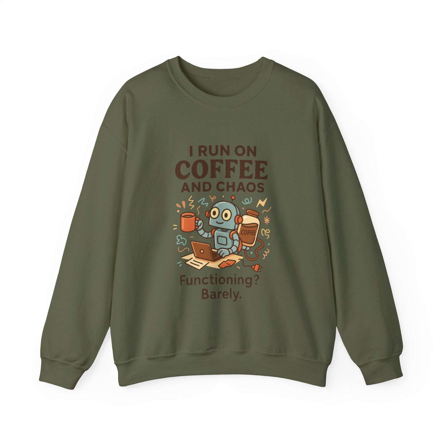Coffee and Chaos Crewneck Sweatshirt, Funny Sweatshirt for Coffee Lovers, Unisex Gift, Cozy Everyday Wear, Ideal for Holidays