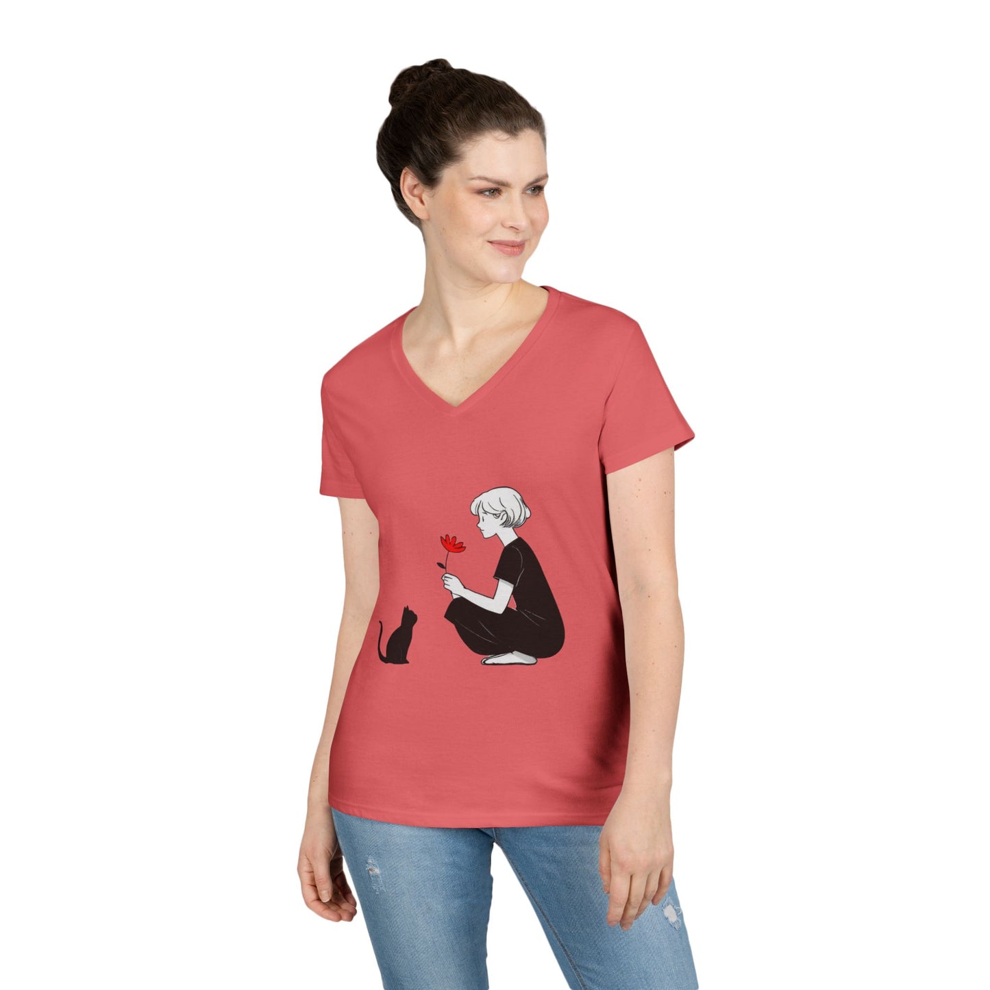 Cat Lover's V-Neck T-Shirt - Cute Graphic Tee for Pet Owners, Gifts for Cat Lovers, Animal Lover Apparel, Valentine's Day, Cat Love