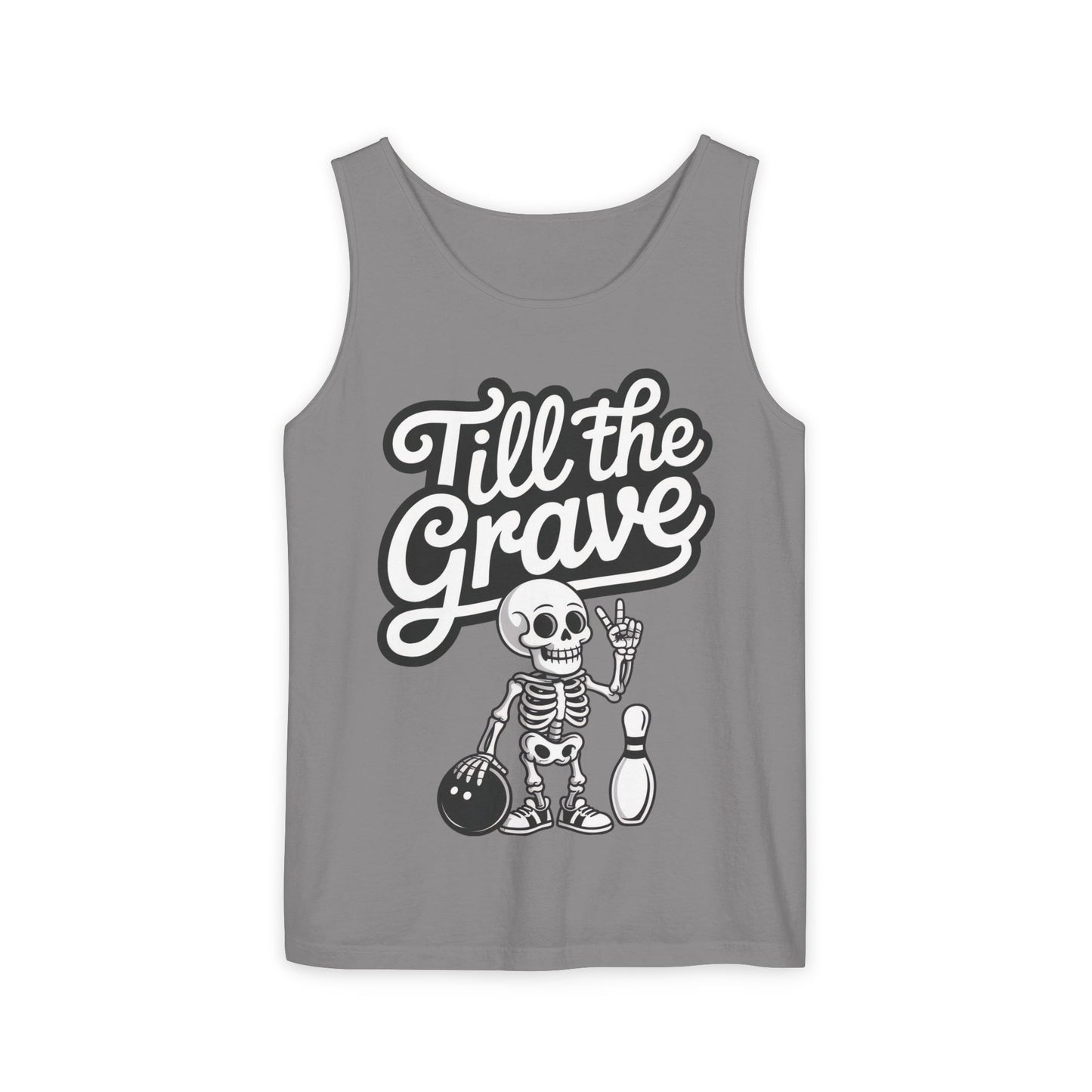 Funny Skeleton Bowling Tank Top, Halloween Apparel, Casual Summer Style, Cool Bowler Skull Workout Top, Strike Till the End