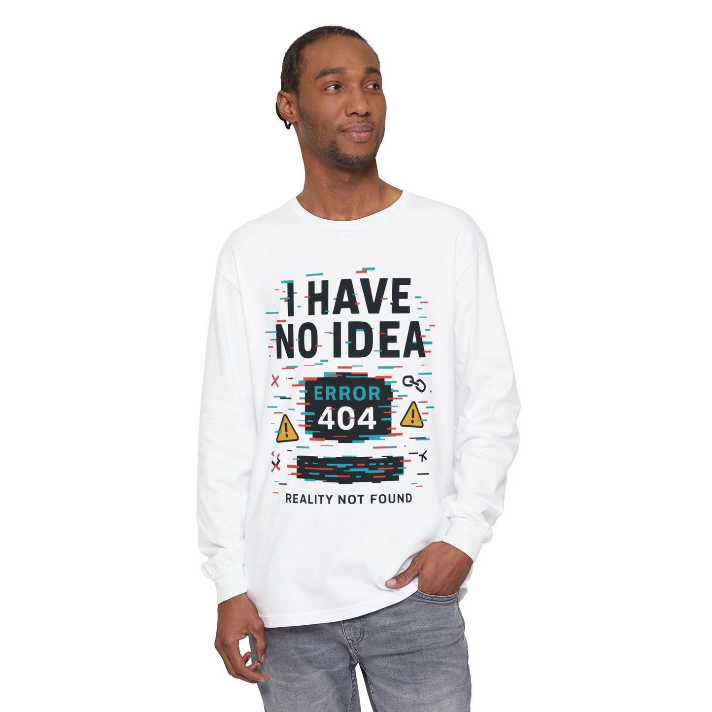 Unisex Long Sleeve T-Shirt, Funny Error 404 Graphic Tee, Internet Humor, Geeky Apparel, Quirky Humor Shirt, Gift for Tech Lovers