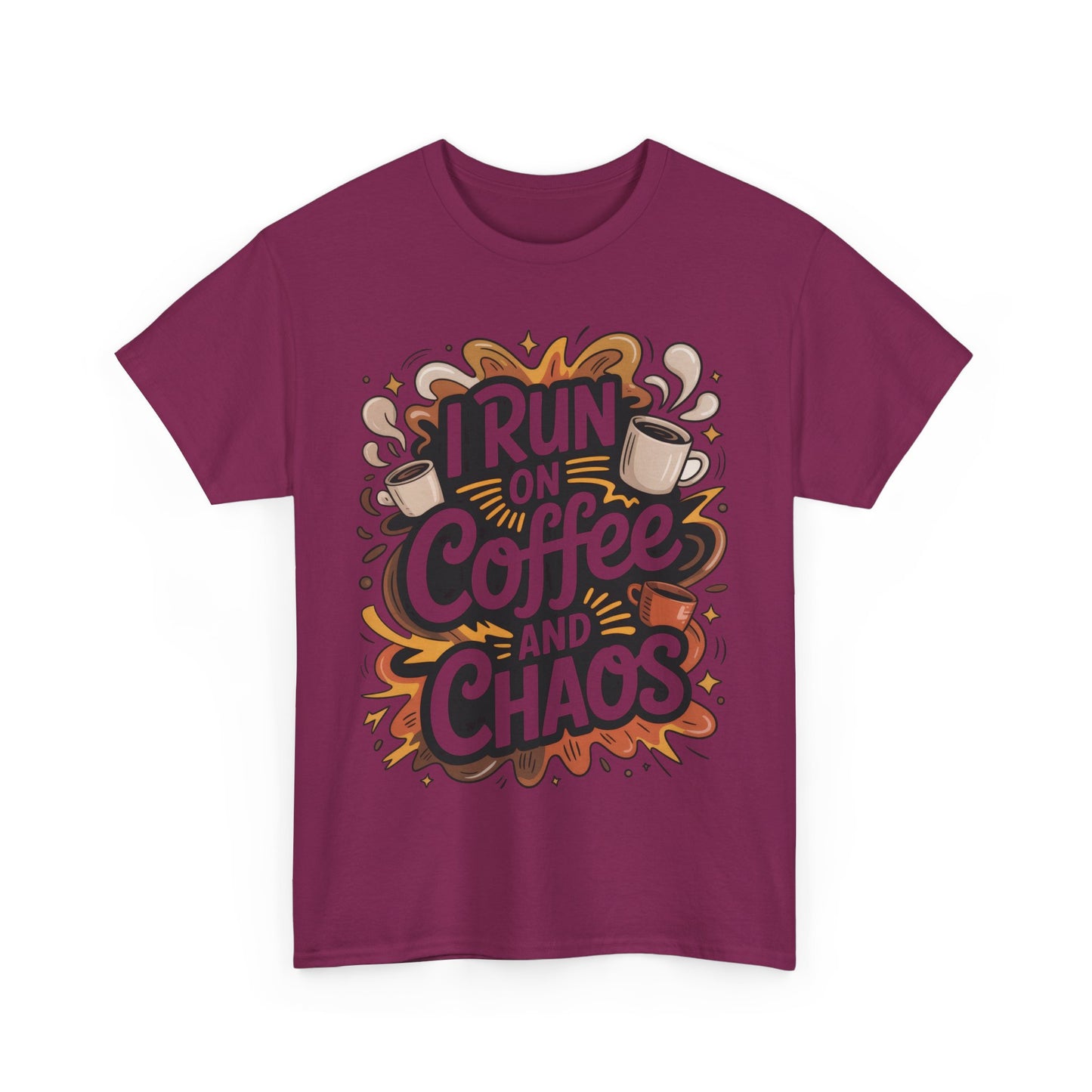 Run on Coffee and Chaos Tee, Unisex Cotton T-Shirt, Coffee Lover Gift, Casual Wear, Perfect for Relaxing Days