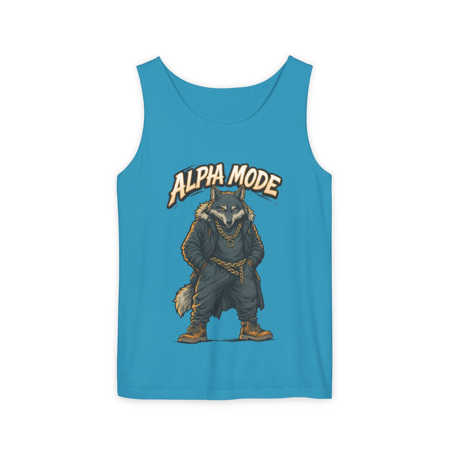 Alpha Mode Wolf Tank Top, Mens Hip Hop Gym Tank, Cool Streetwear Muscle Tank, Savage Wolf Graphic Top, Alpha Male Workout Shirt, Beachwear