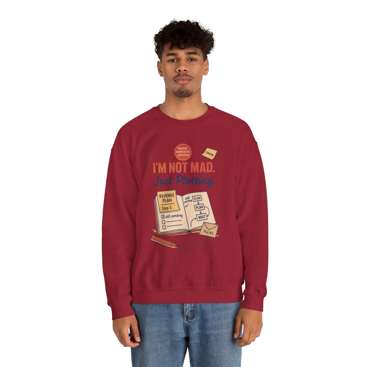 Funny Mens Revenge Sweatshirt, Im Not Mad Just Plotting, Passive Aggressive Sarcastic Crewneck for Him