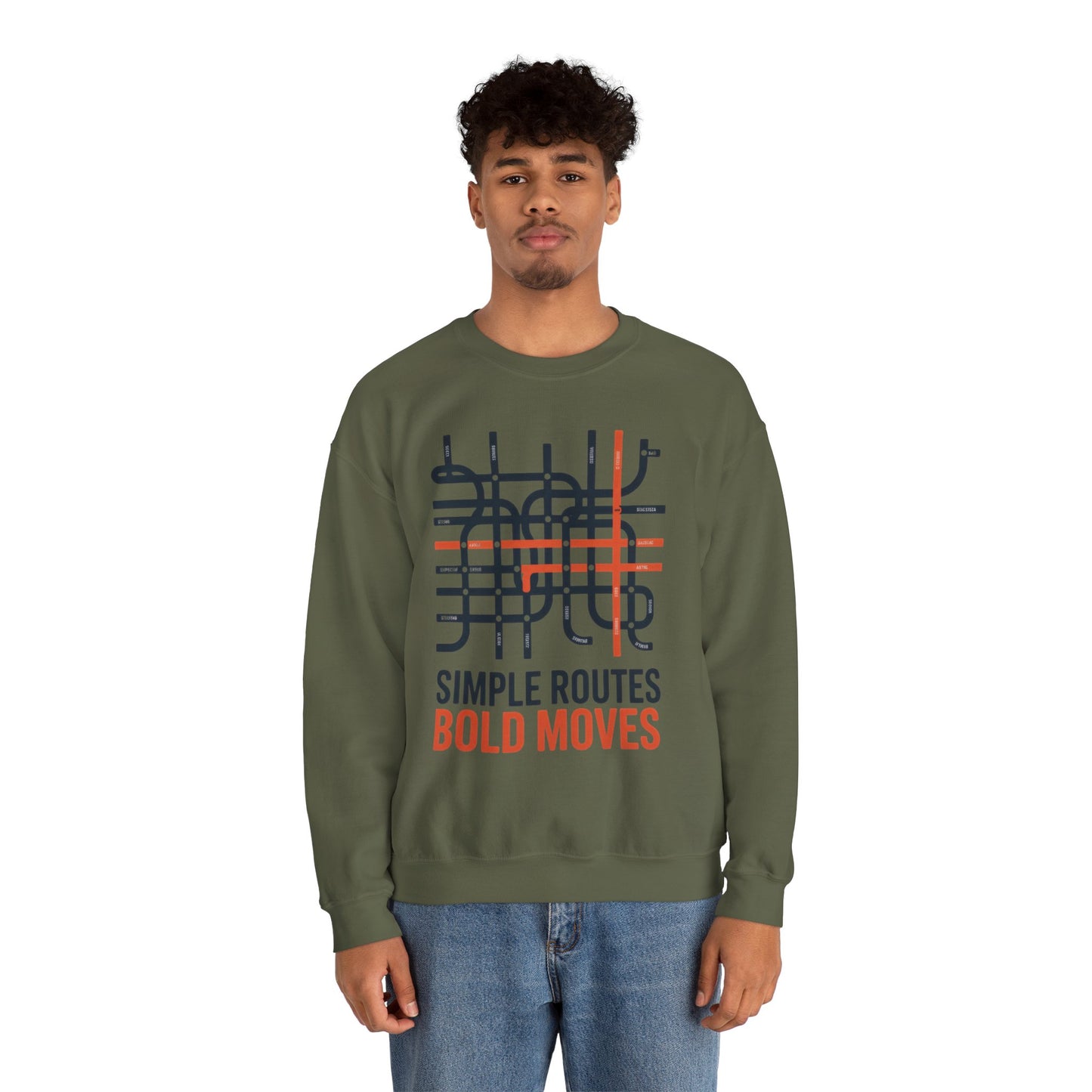 Men's Heavy Blend™ Crewneck Sweatshirt, Simple Routes Bold Moves Sweatshirt, Minimalist Metro Map Graphic Pullover