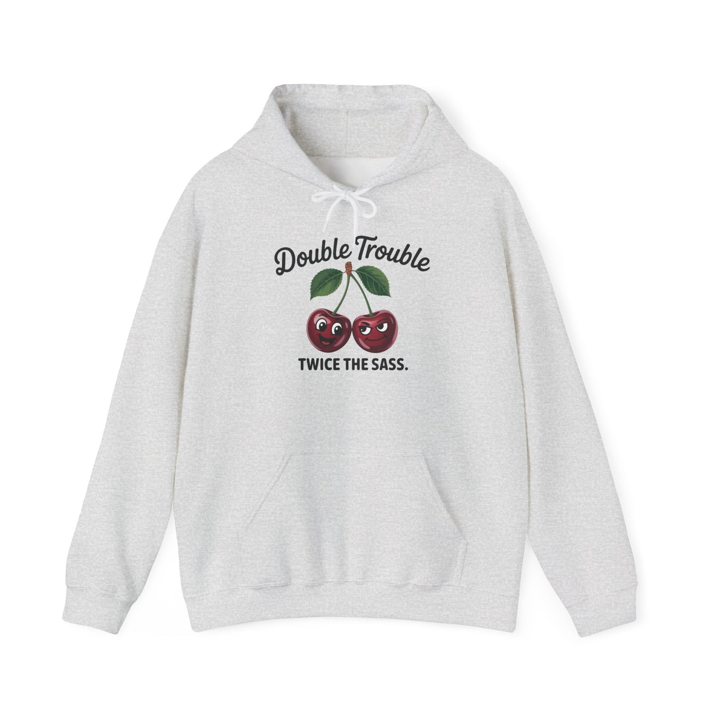 Double Trouble Cherry Hoodie, Cute Funny Womens Hooded Sweatshirt, Twice The Sass Fruit Graphic Pullover, Sassy Cherry Hooded Top