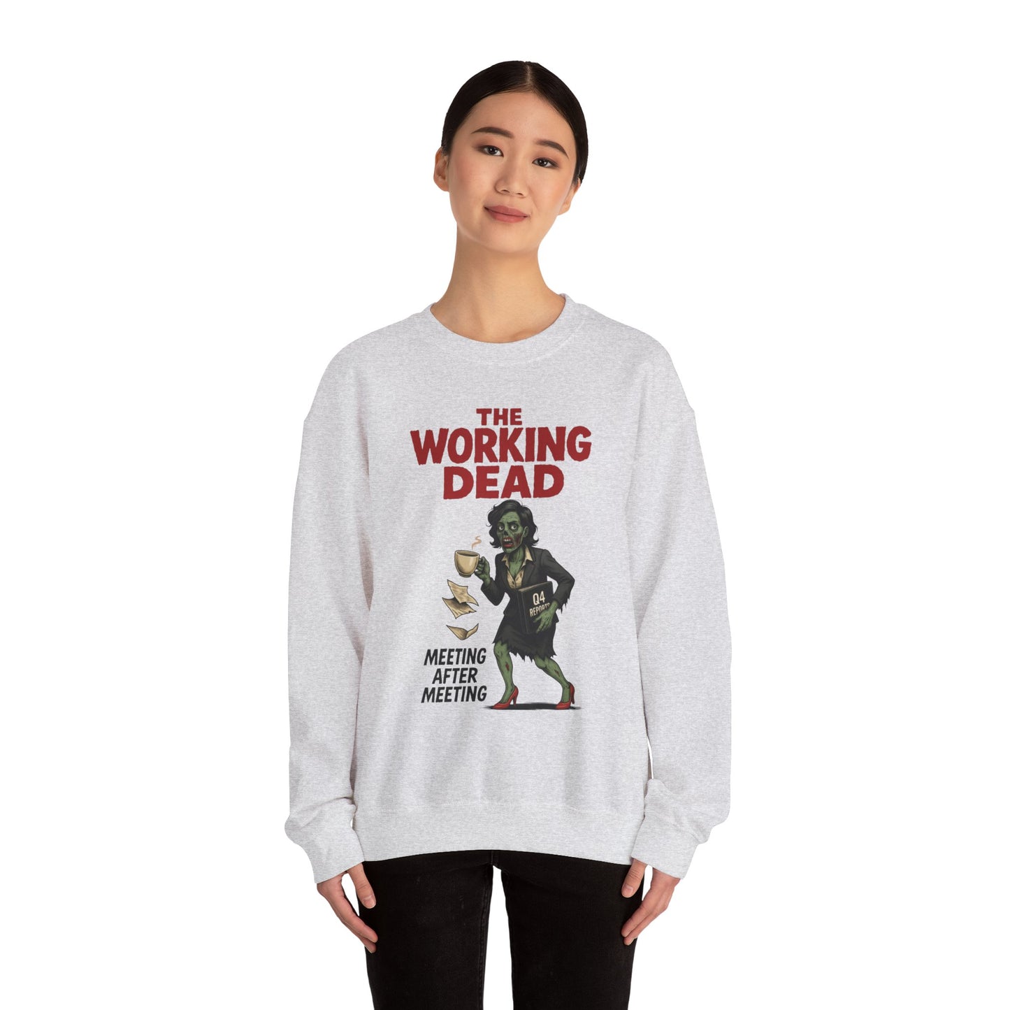 The Working Dead Women's Funny Zombie Sweatshirt, Office Humor Crewneck, Halloween Work Top