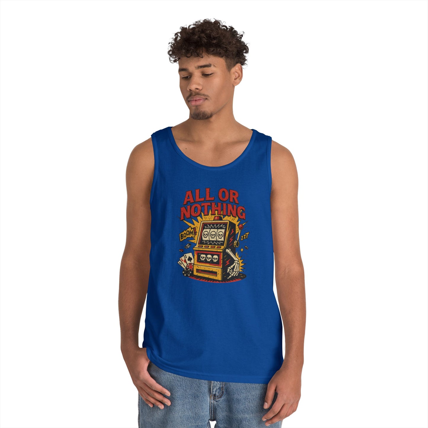Retro Casino Vibes Tank Top, All or Nothing Design, Gift for Gamers, Poker Lover Gift, Gaming Apparel, Slot Machine Graphic
