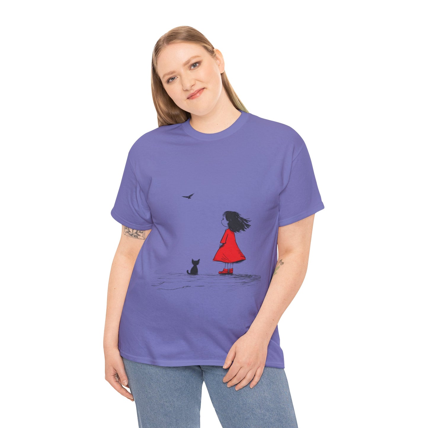 Cat Lover Tee, Cute Graphic T-Shirt, Cat & Girl Design, Gift for Cat Owners, Casual Stylish Unisex Cotton Shirt, Women's Cotton T-Shirt