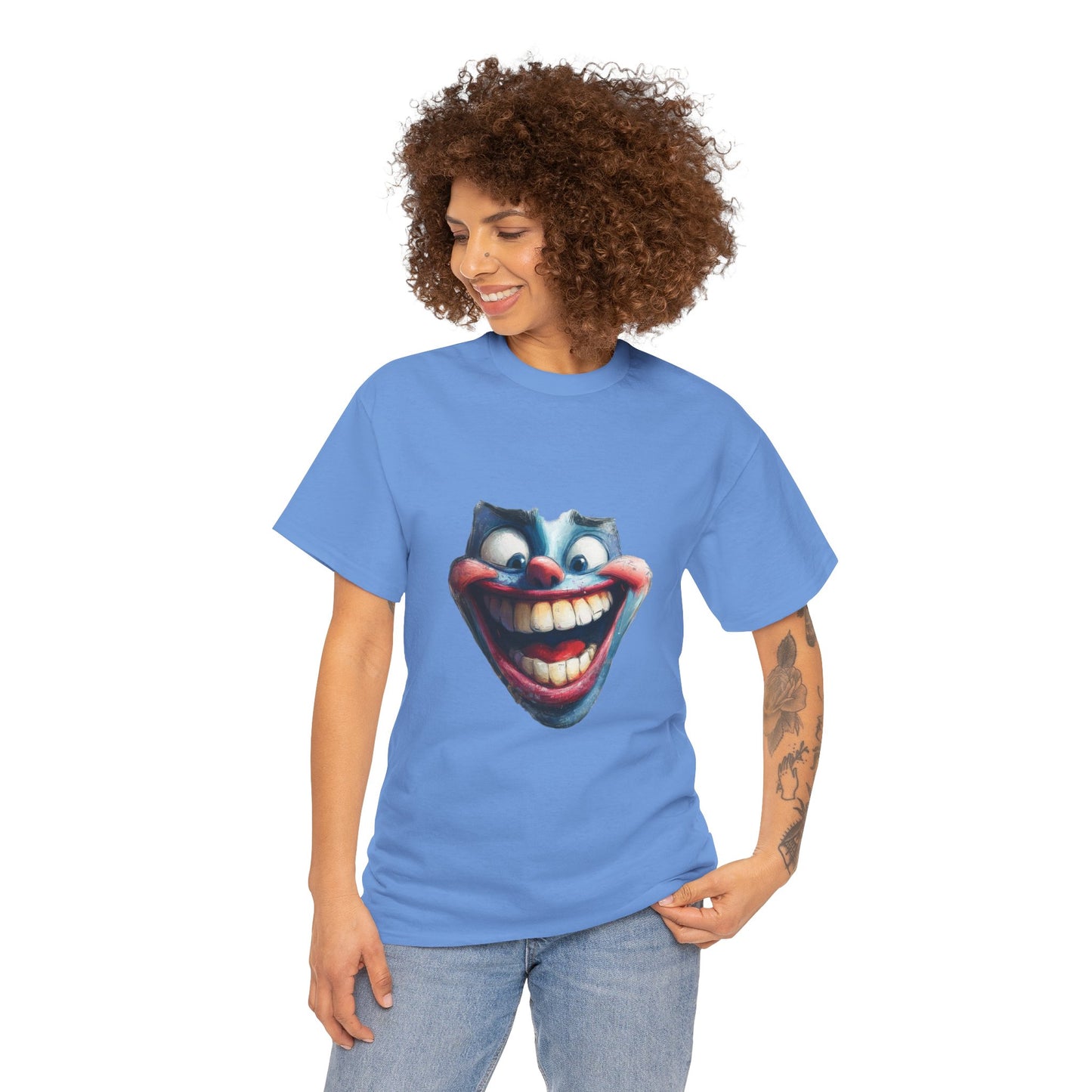Funny Clown Face Unisex Heavy Cotton Tee, Creepy Clown Face T-Shirt, Humor T-Shirt,Clown Theme Shirt, Funny Horror Graphic Tee