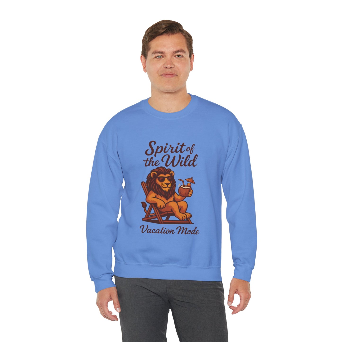Spirit of the Wild Lion Mens Sweatshirt - Vacation Mode Funny Relaxed Jungle King Pullover, Fun Gift for Travelers