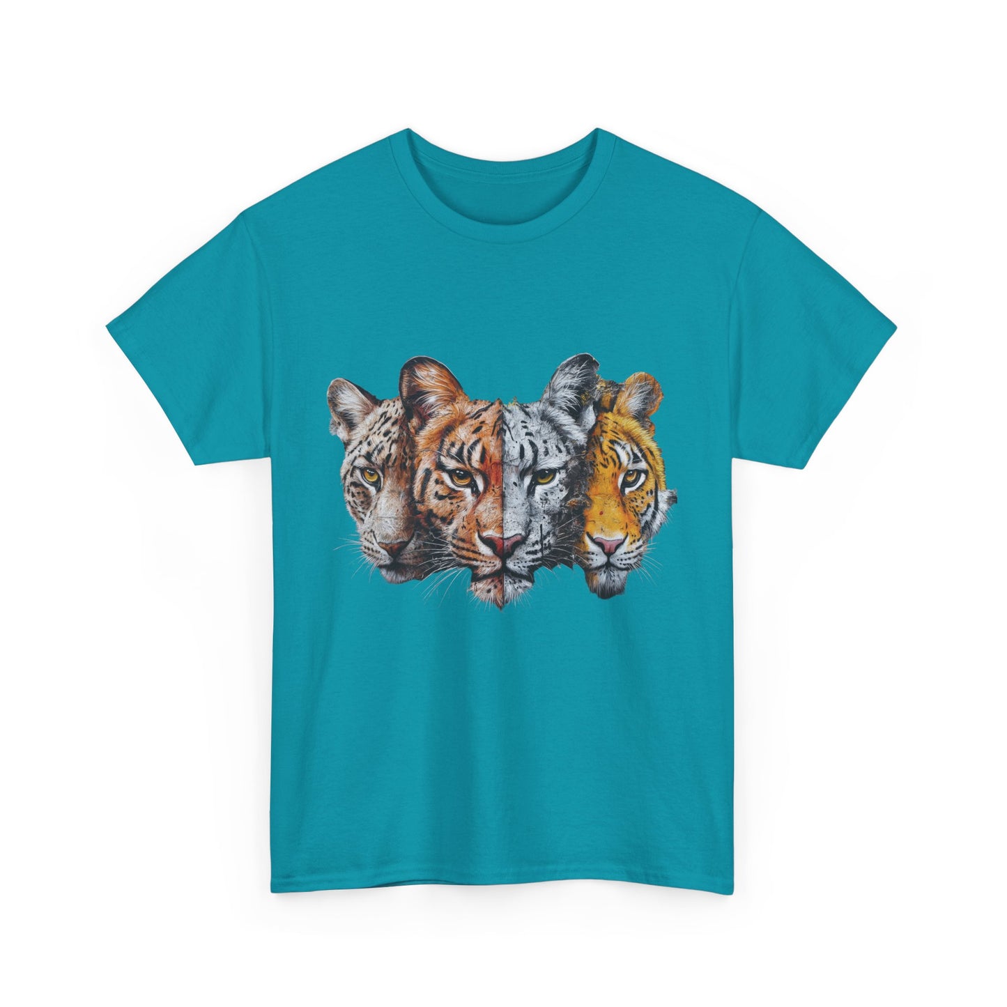 Wildlife Fusion Unisex Heavy Cotton Tee - Nature Lover's Apparel, Tiger Graphic Shirt, Animal Enthusiast Gift, Eco-Friendly Fashion