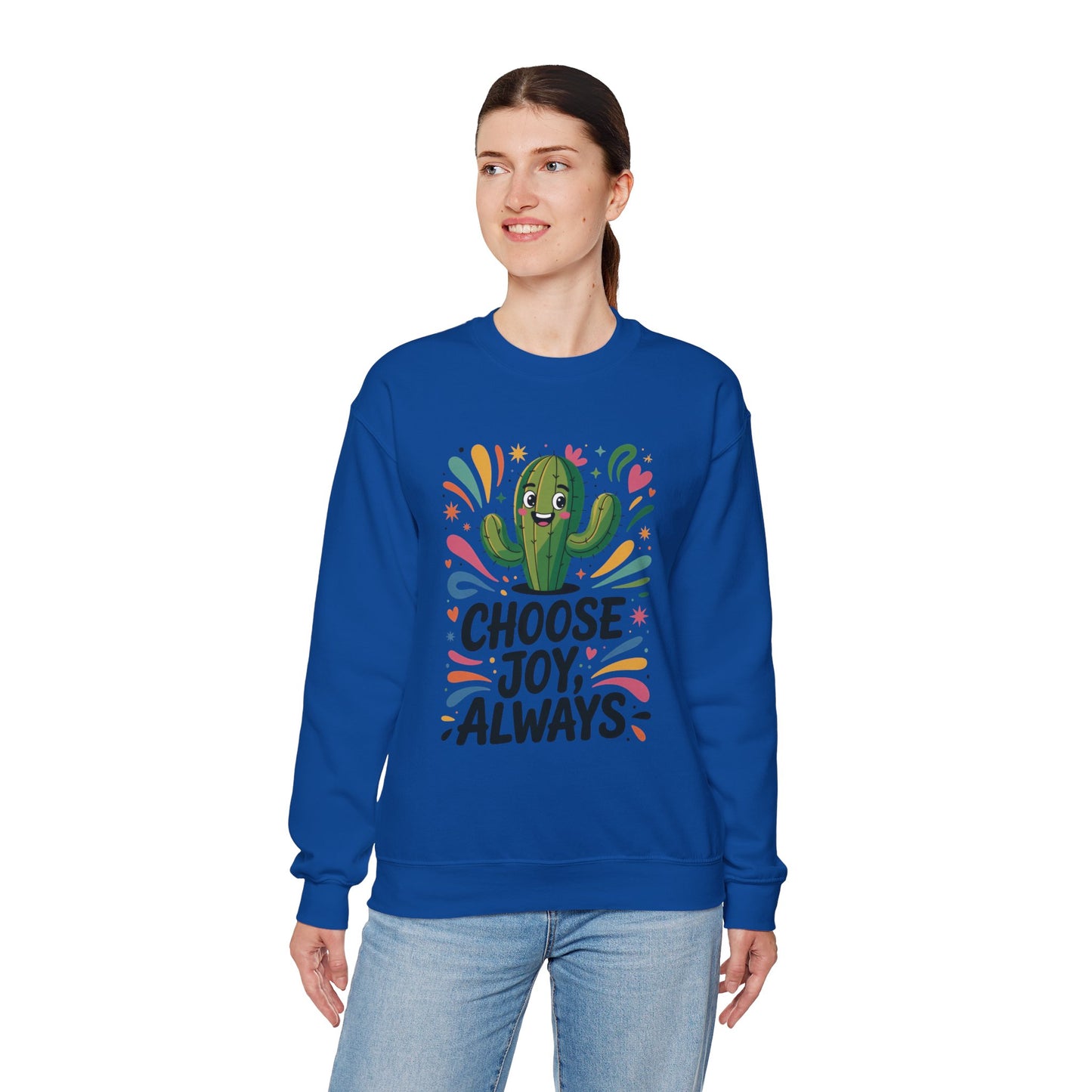 Joyful Cactus Sweatshirt: Choose Joy Always, Cozy Gift for Friends, Womens Casual Wear, Perfect for Celebrations and Everyday Comfort