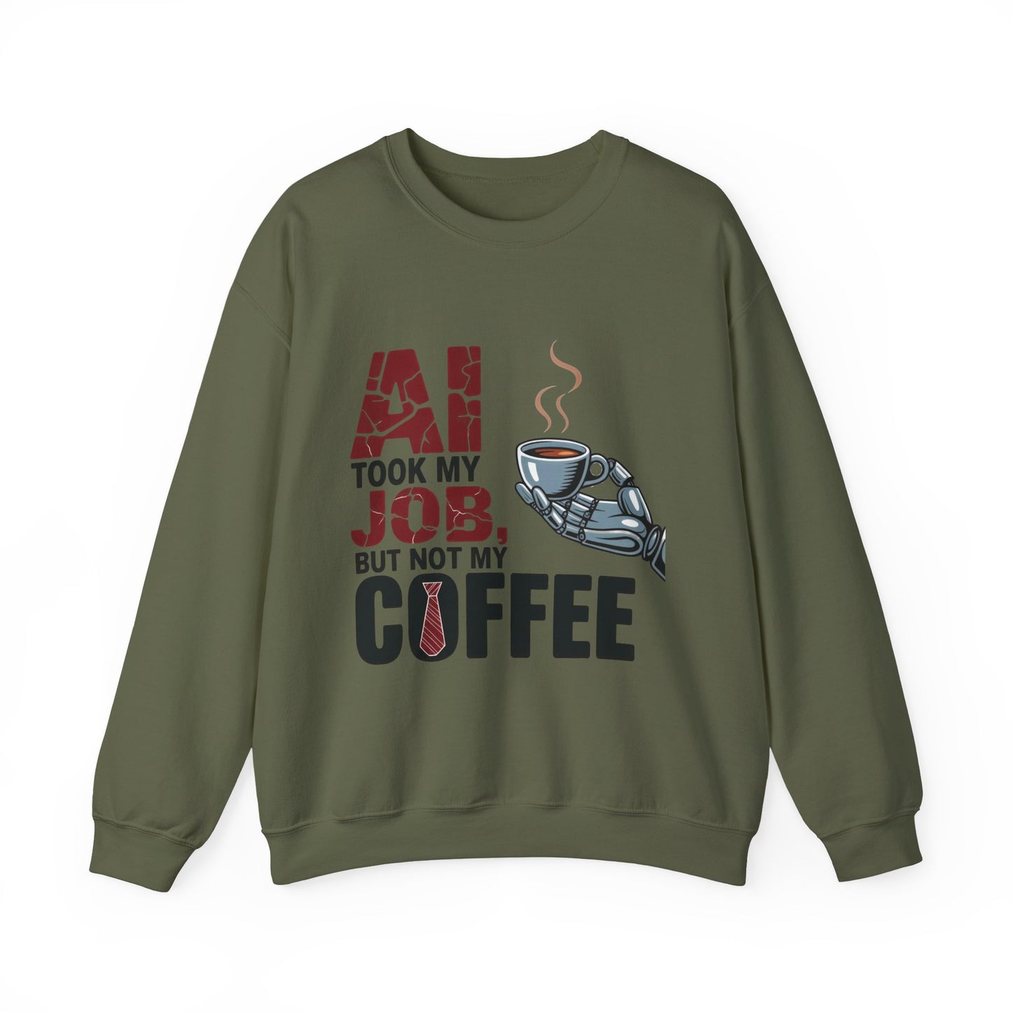 Men's AI Coffee Sweatshirt, Funny Robot Humor Pullover, Geek Sarcastic Job Joke Top, Men's Heavy Blend™ Crewneck Sweatshirt, Office Humor