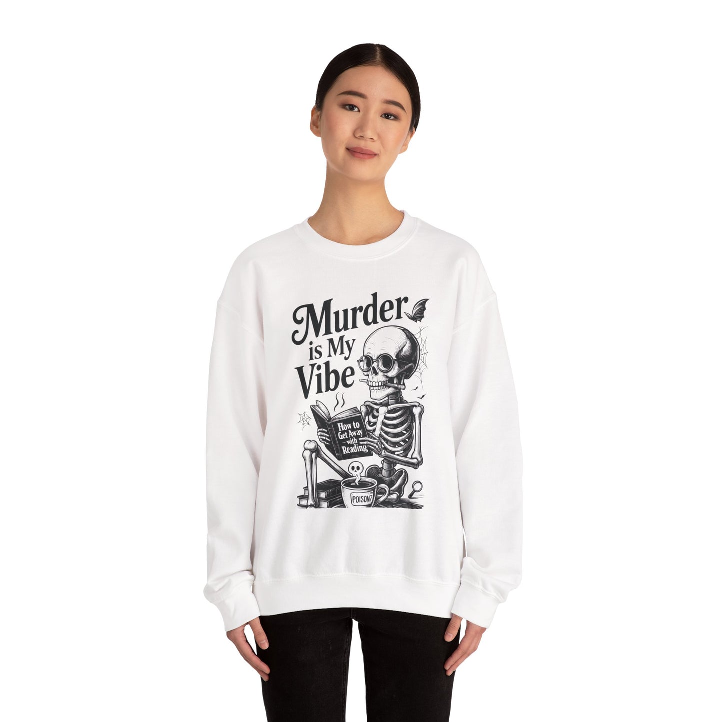 Womens Murder is My Vibe Crewneck Sweatshirt, Cozy Gift for Halloween, Unique Sweatshirt, Skull Graphic, Fall Fashion, Unisex Pullover