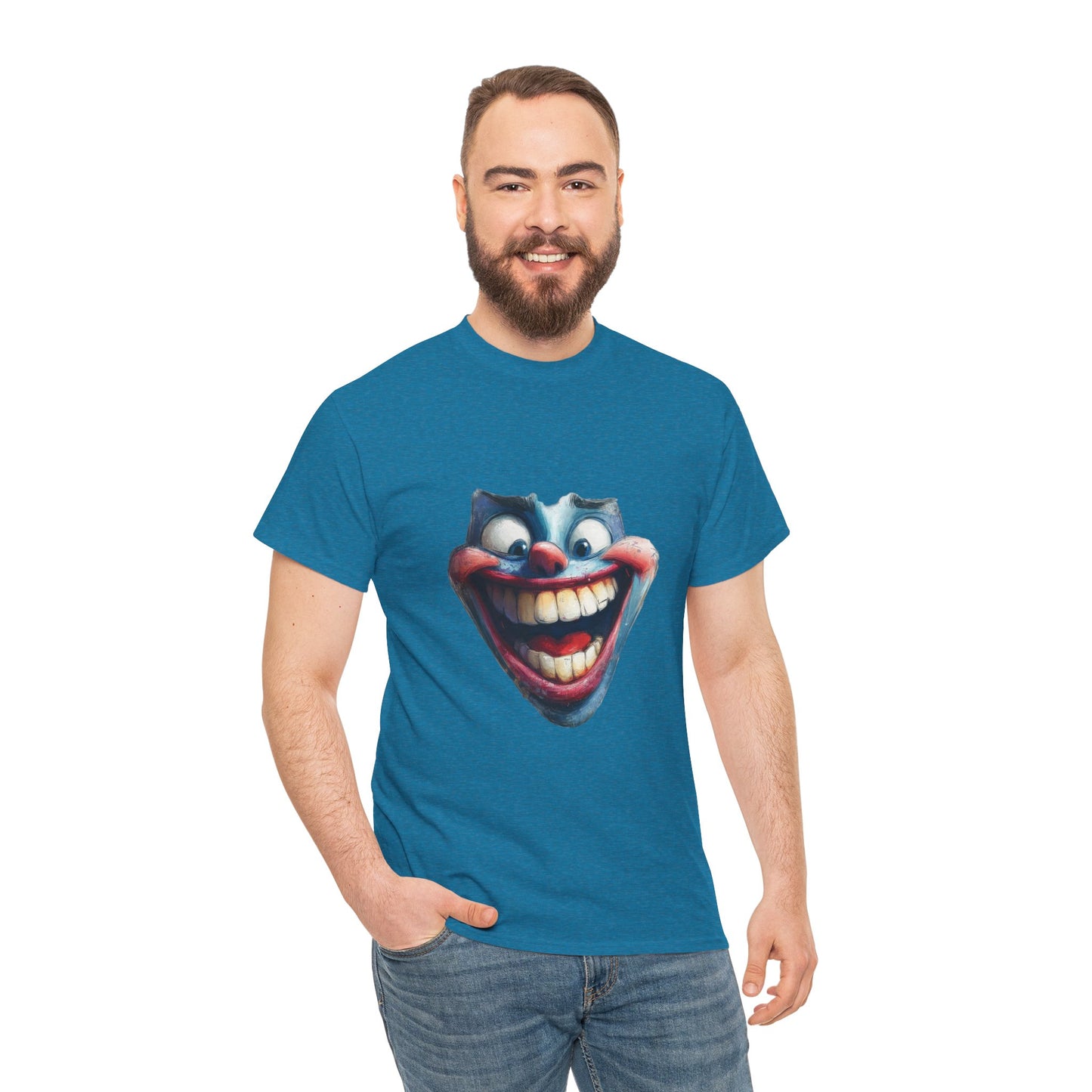 Funny Clown Face Unisex Heavy Cotton Tee, Creepy Clown Face T-Shirt, Humor T-Shirt,Clown Theme Shirt, Funny Horror Graphic Tee