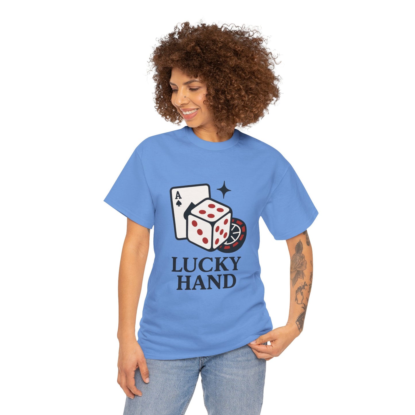 Lucky Hand Unisex Heavy Cotton Tee, Gambling Shirt, Casino Wear, Good Luck Gift, Poker T-Shirt, Casual Vintage Style