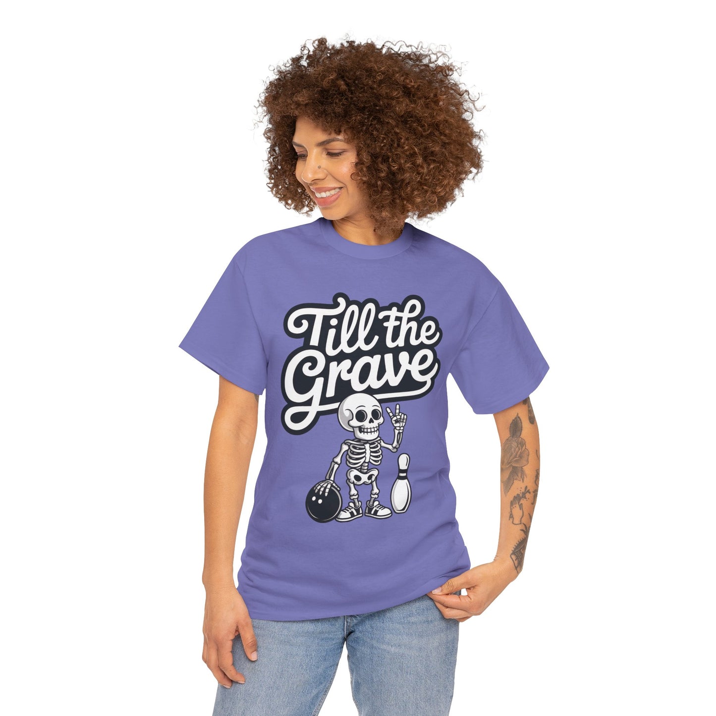Funny Skeleton Bowling Womens Tee, Till the Grave, Funny Shirt, Halloween Gift, Skull Graphic, Casual Wear, Sporty Style