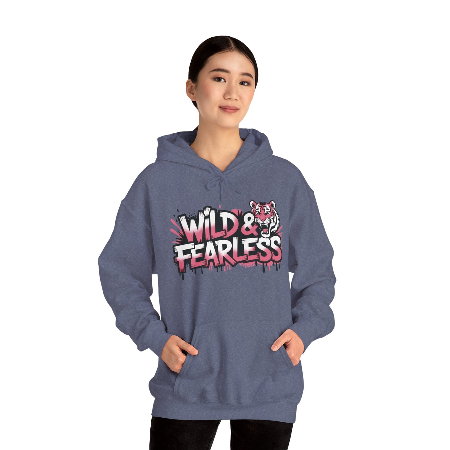 Women's Hoodie Wild & Fearless, Tiger Graffiti Graphic Pullover, Bold Urban Streetwear Hoodie