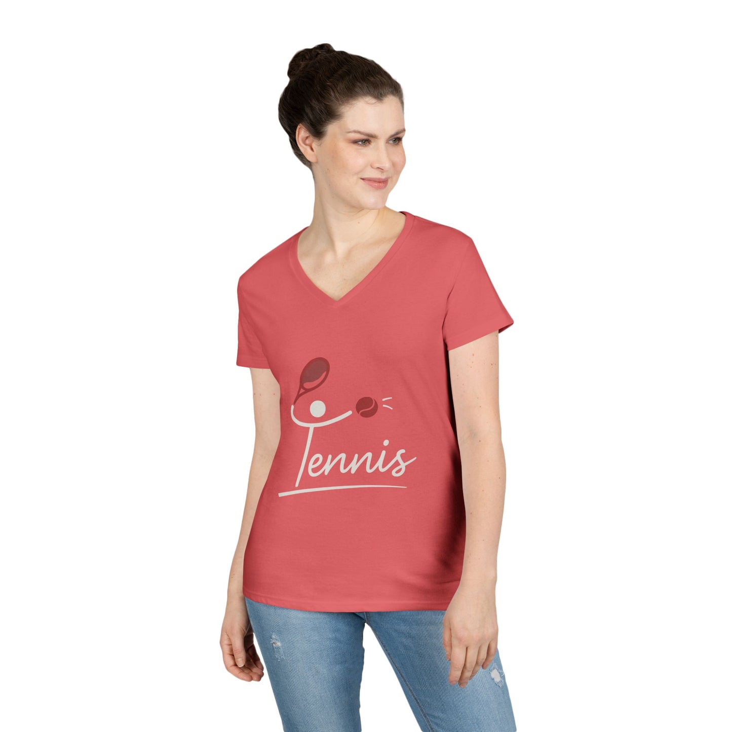 Ladies' V-Neck T-Shirt, Womens Tennis Graphic T-Shirt, Cute Sports Tee, Funny Workout Gym Top for Women