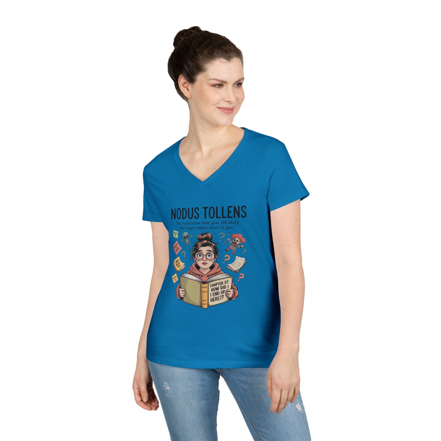 Nodus Tollens V-Neck T-Shirt, Women's Heavy Cotton Shirt, Latin Words, Moods & Modes, Self-Awareness, Quirky Humor Shirt