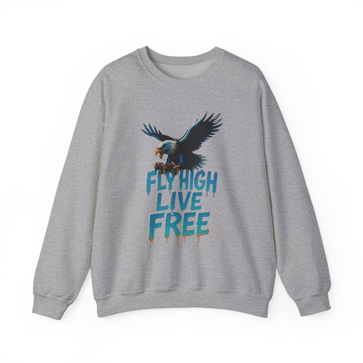 Mens Heavy Blend™ Crewneck Sweatshirt, Fly High Live Free Mens Eagle Graphic Sweatshirt